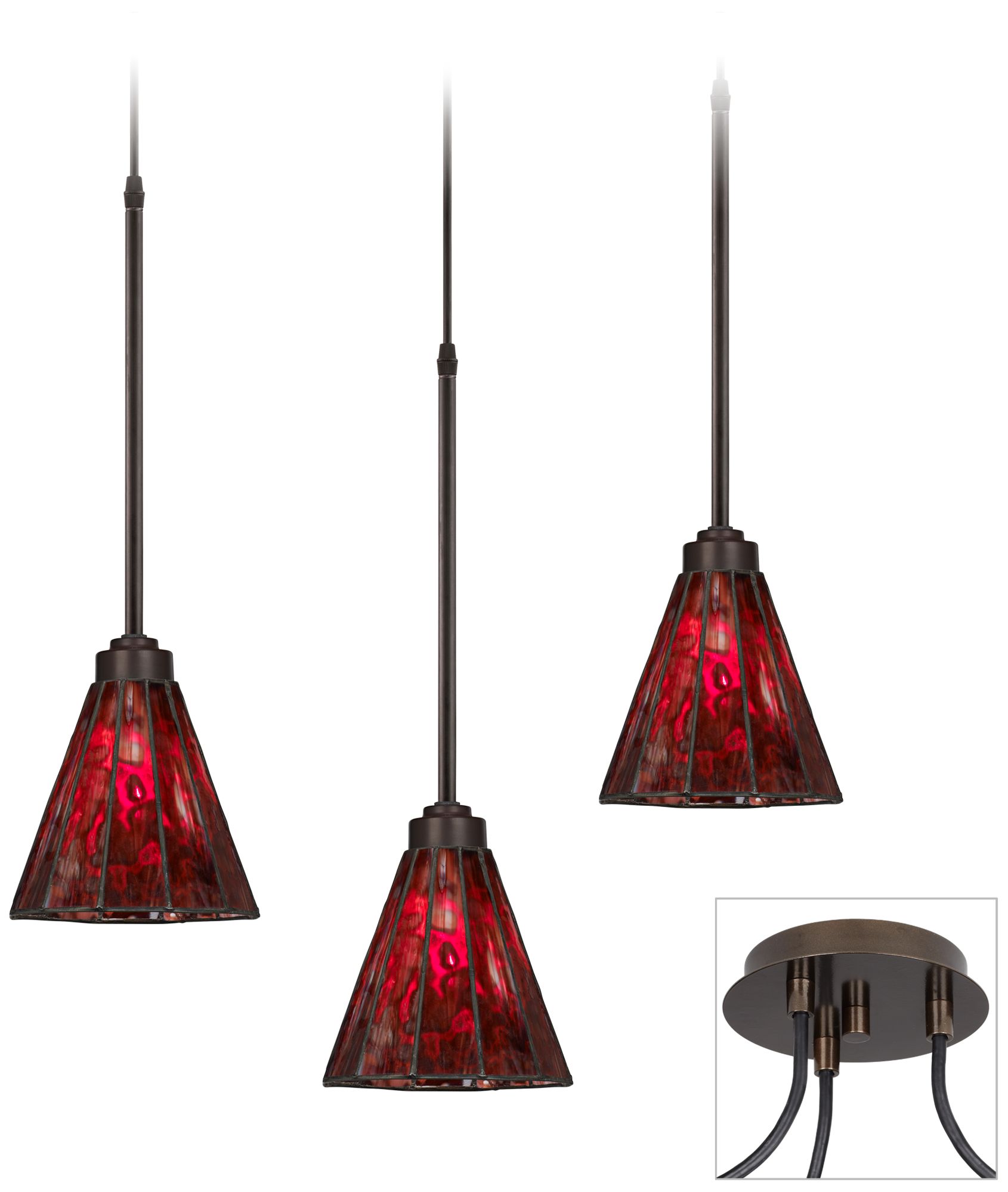 Red Glass Tiger Bronze Triple Swag Chandelier