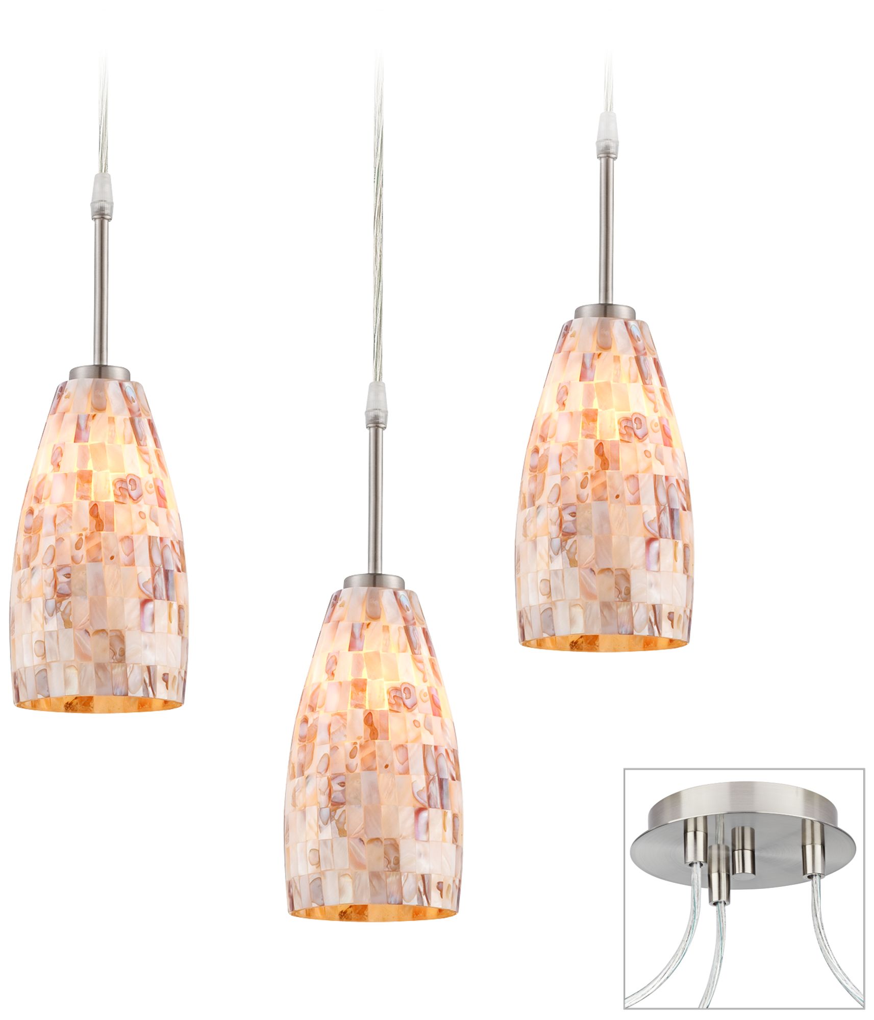 Mother of Pearl Brushed Nickel Triple Swag Chandelier