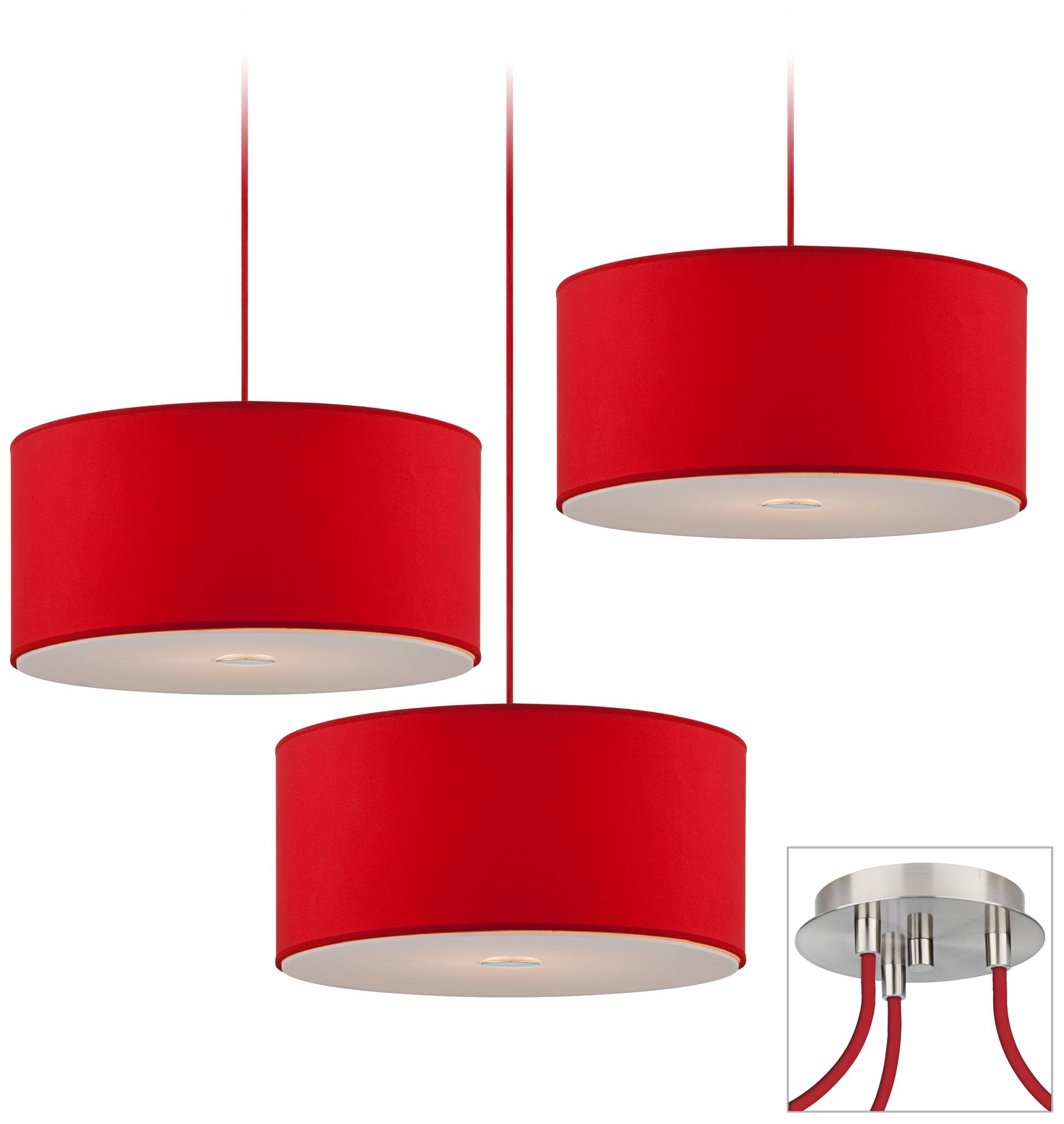 Red Shade Brushed Nickel Triple Swag Chandelier