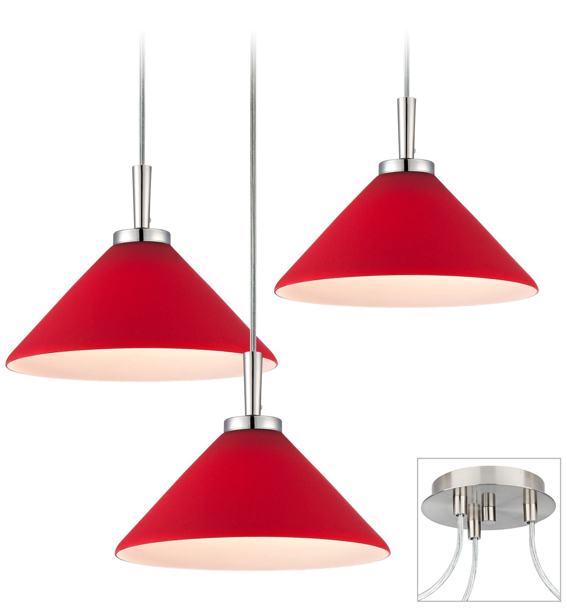 Red LED Brushed Nickel Triple Swag Chandelier