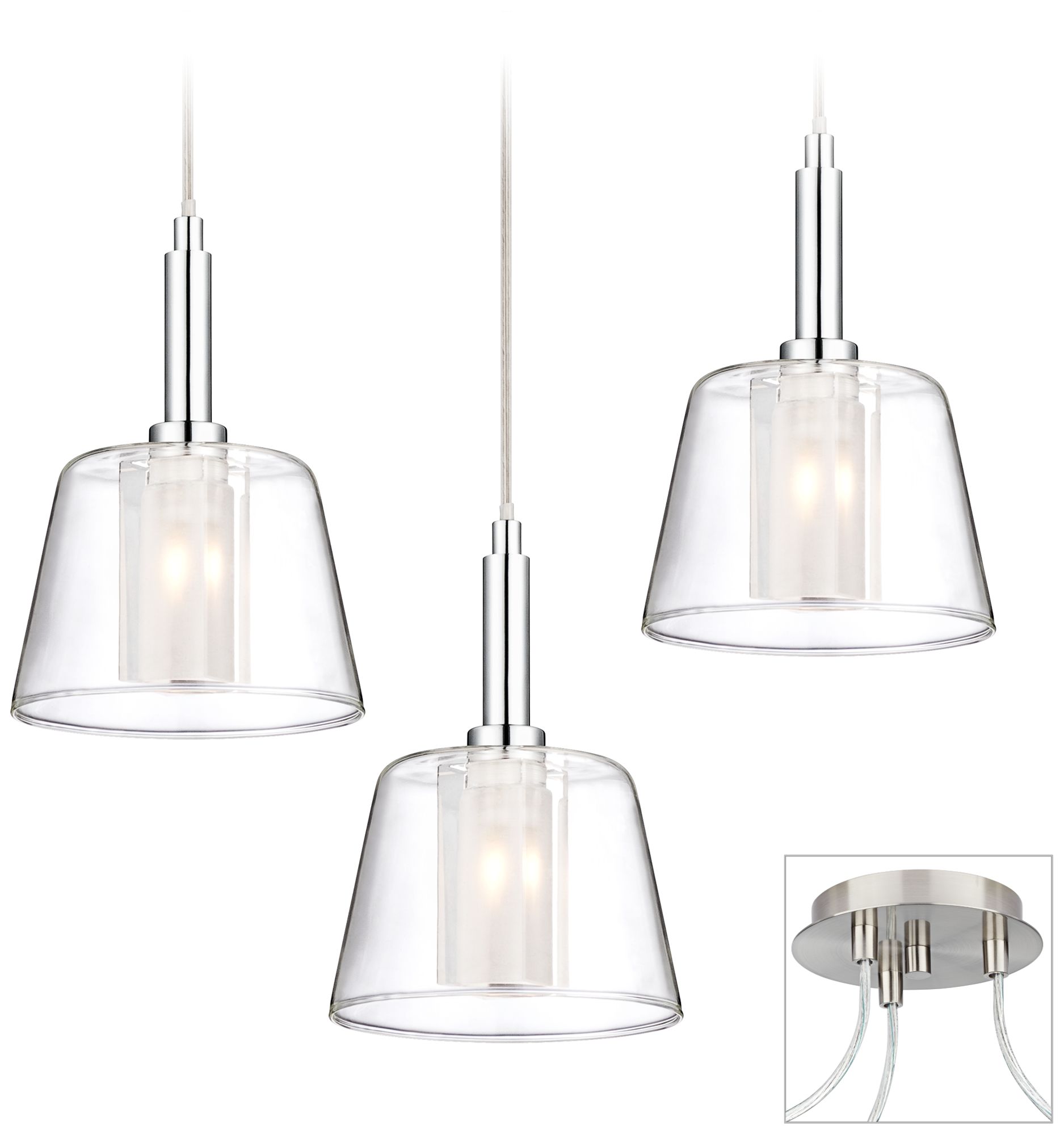 Double Glass Brushed Nickel Triple Swag Chandelier