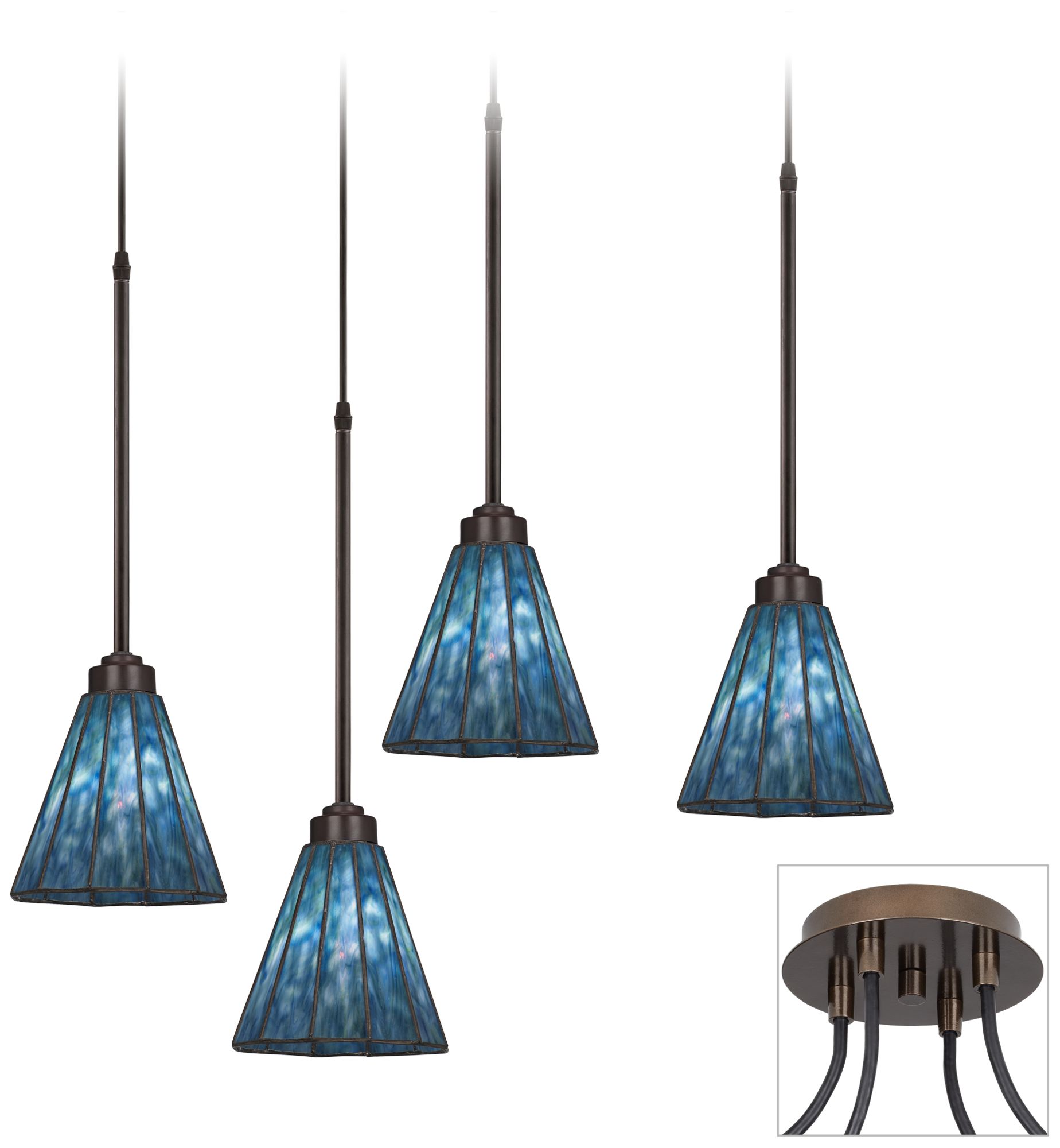 Blue Glass Tiger Bronze 4 Swag Chandelier