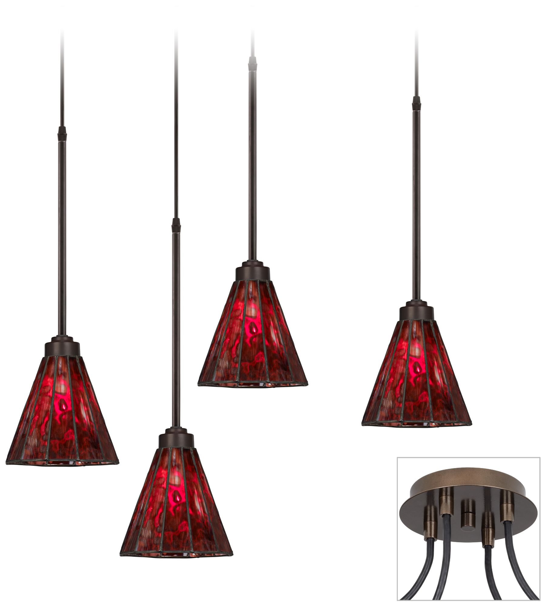 Red Glass Tiger Bronze 4 Swag Chandelier