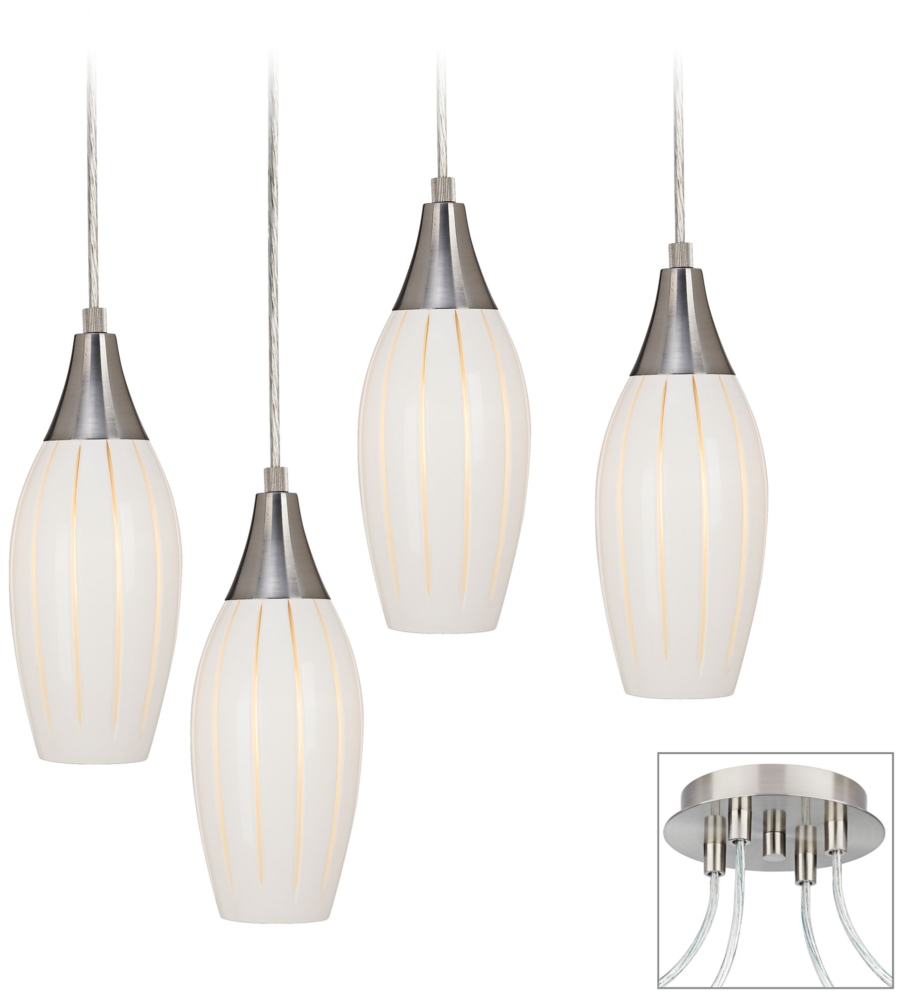 Grooved Glass Brushed Nickel 4 Swag Chandelier
