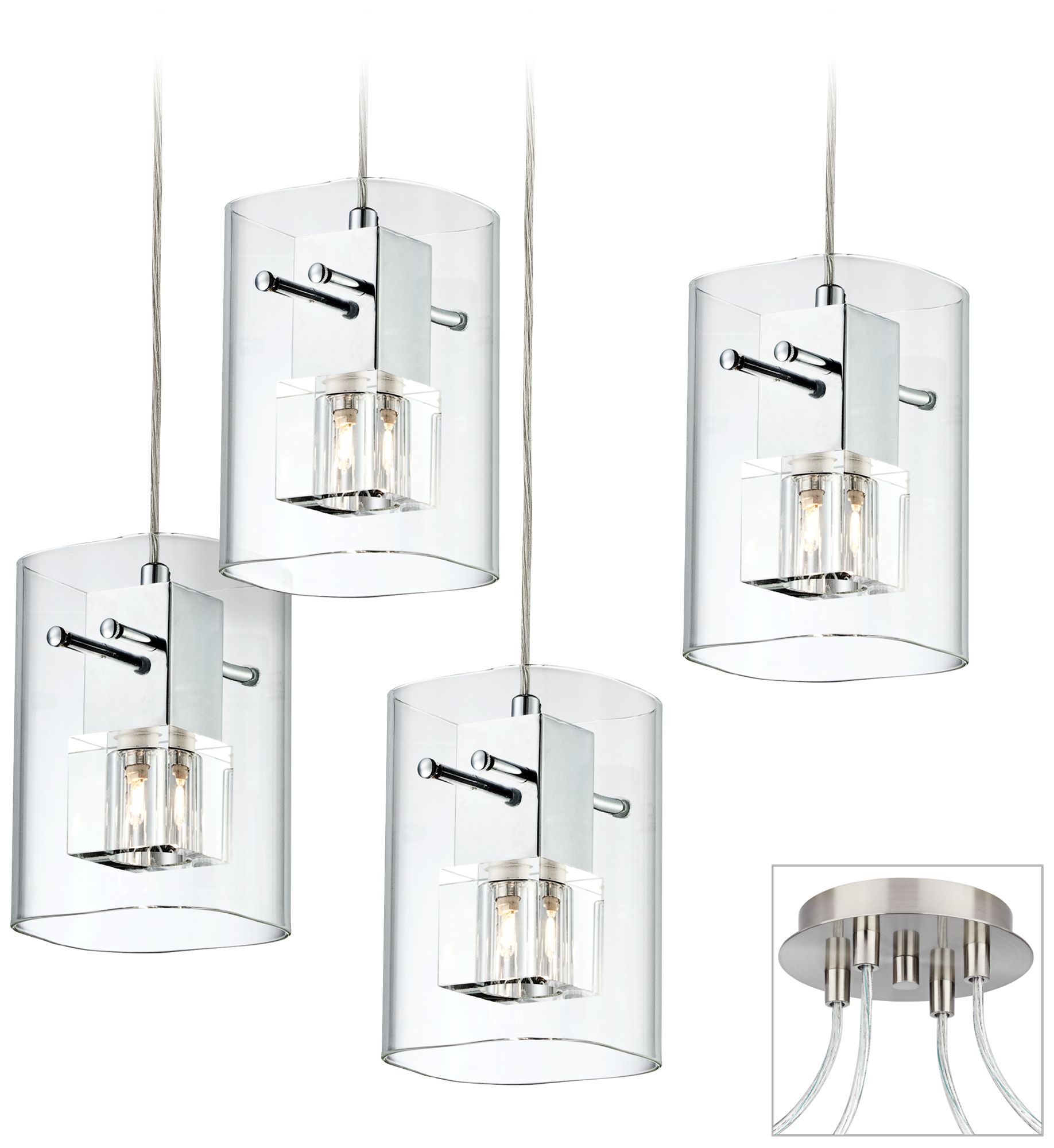 Square Glass Brushed Nickel 4 Swag Chandelier