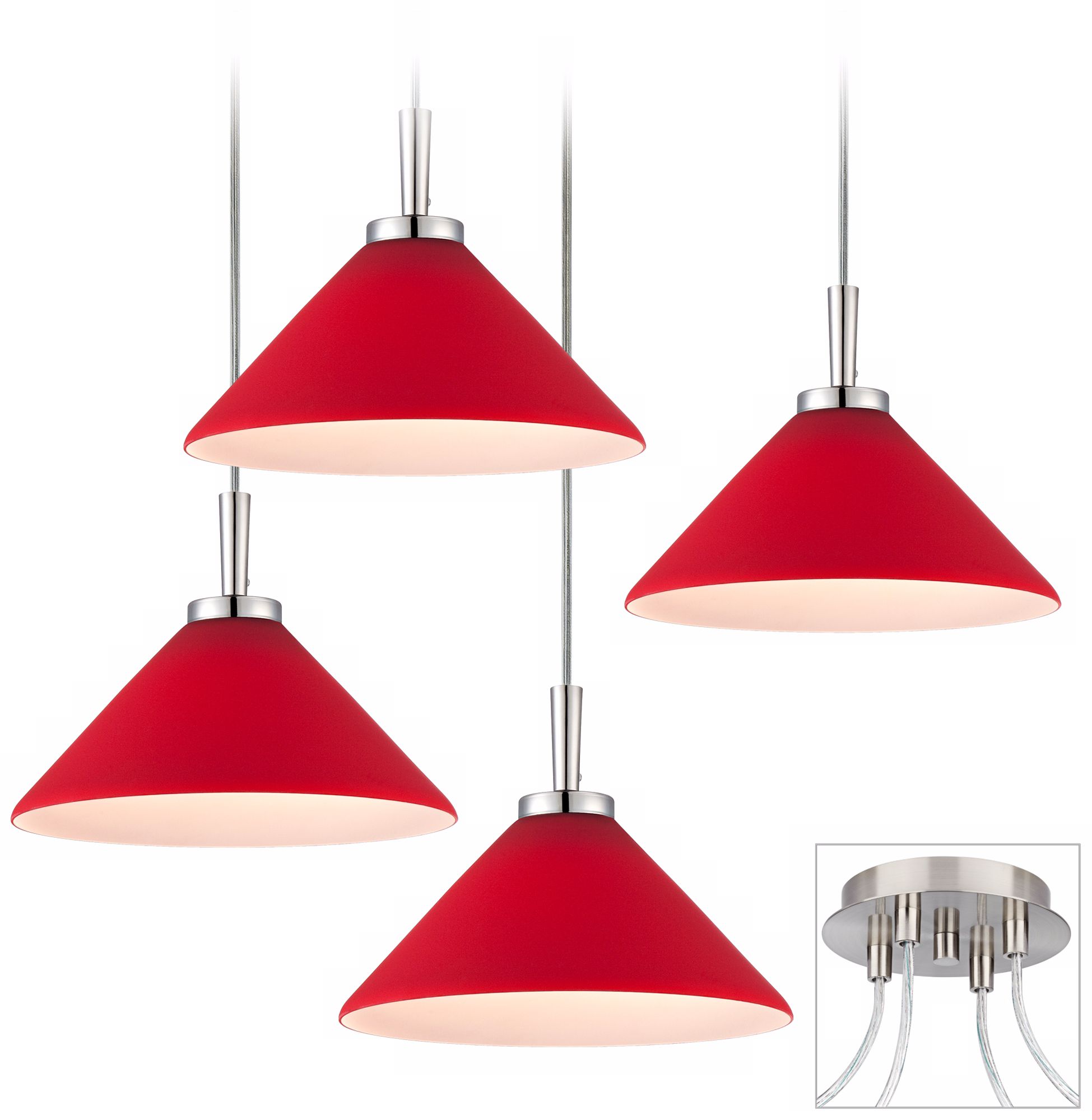 Red LED-Brushed Nickel 4 Swag Chandelier
