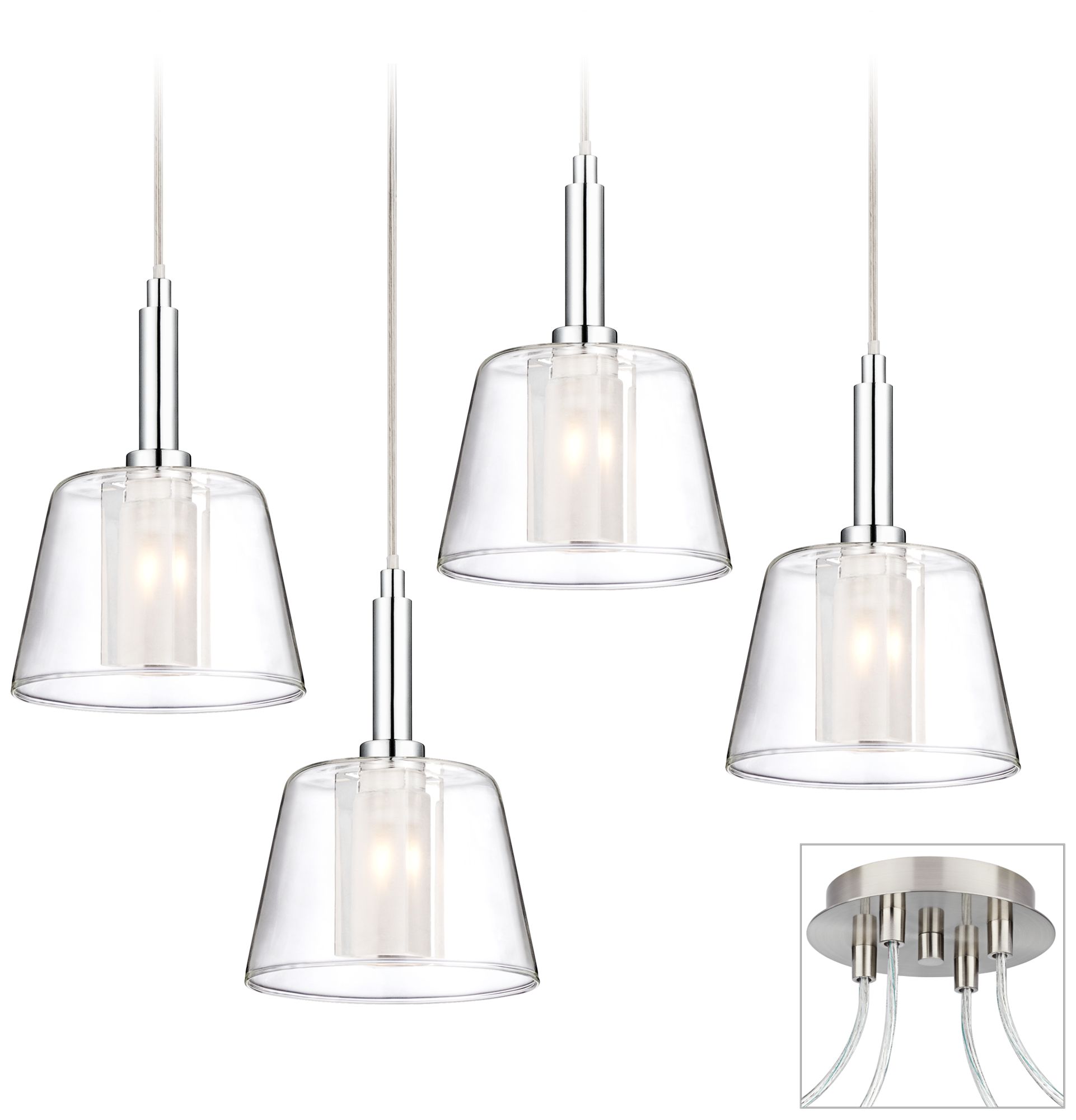 Double Glass Brushed Nickel 4 Swag Chandelier