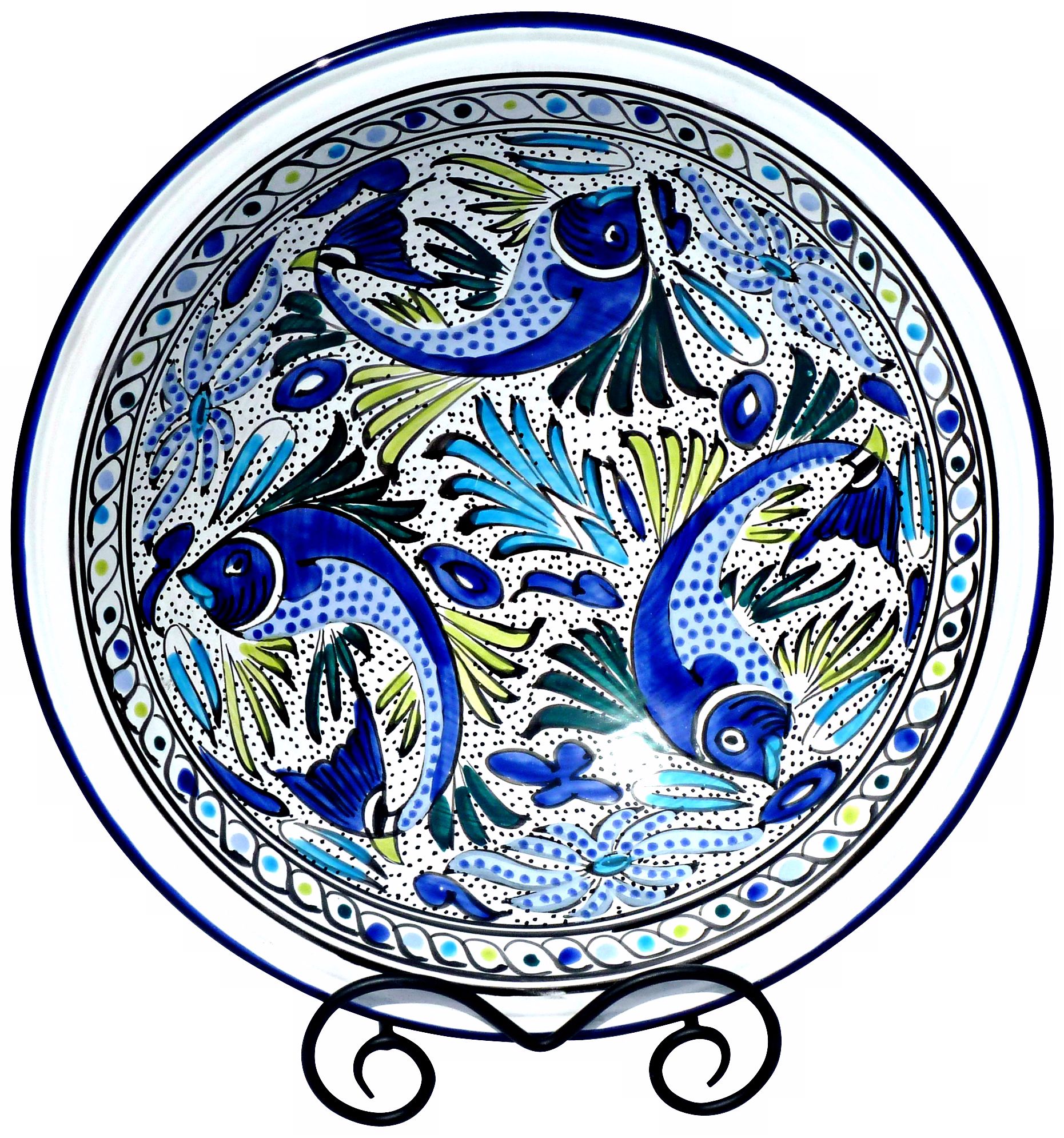 Le Souk Ceramique Aqua Fish Design Large Serving Bowl