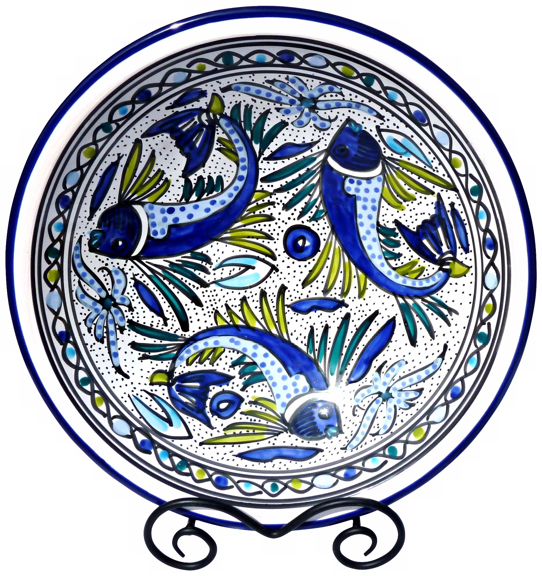 Le Souk Ceramique Aqua Fish Design Medium Serving Bowl