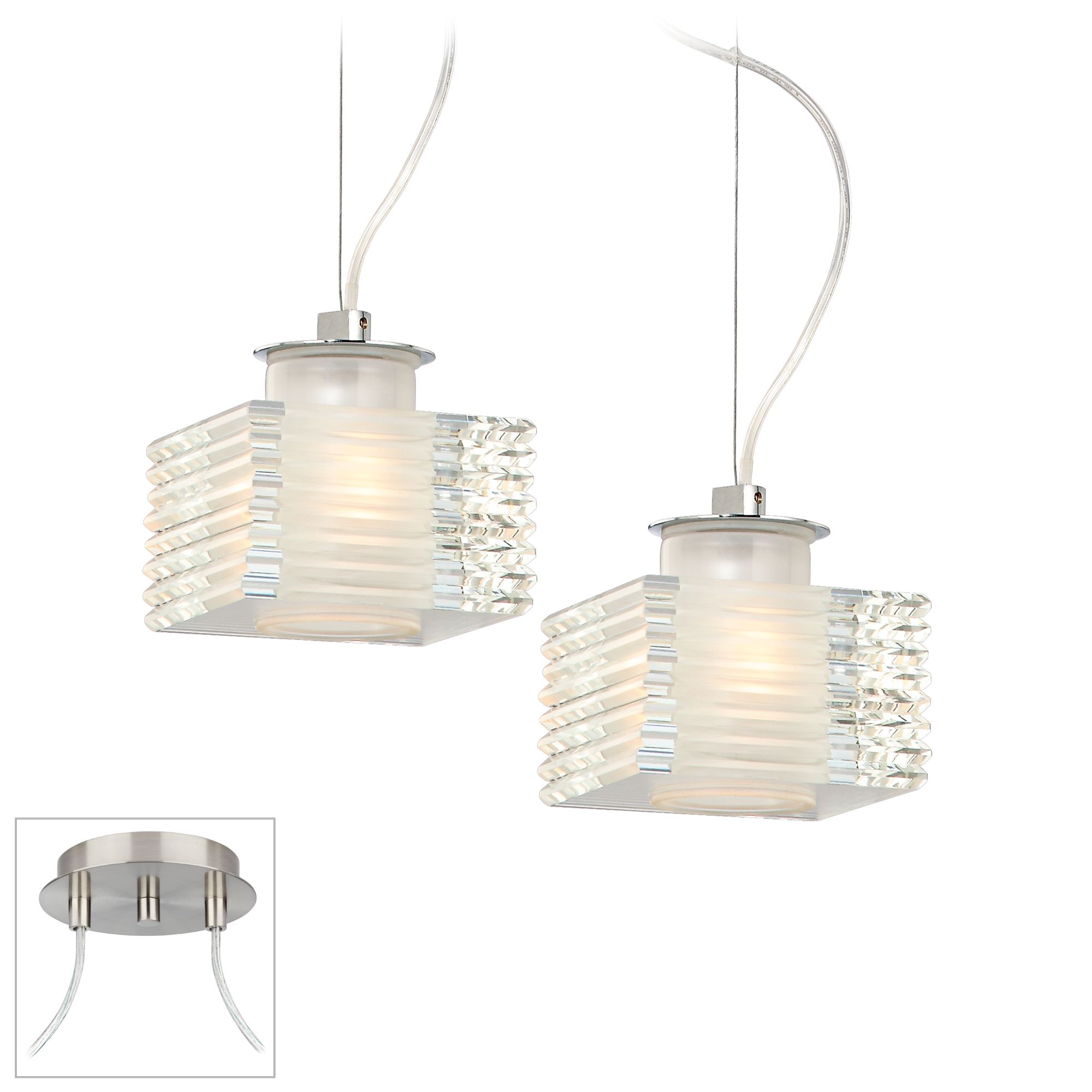 Stacked Glass Brushed Nickel Double Swag Chandelier