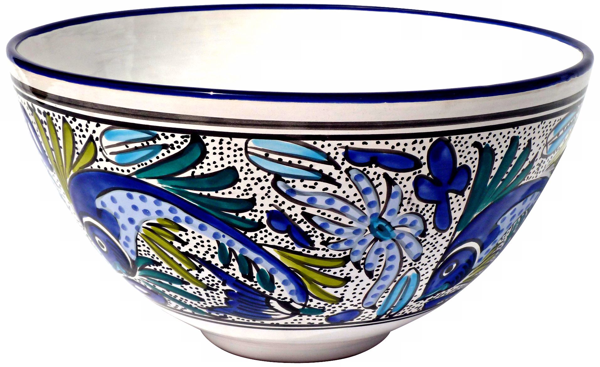 Le Souk Ceramique Aqua Fish Design Deep Salad Bowl