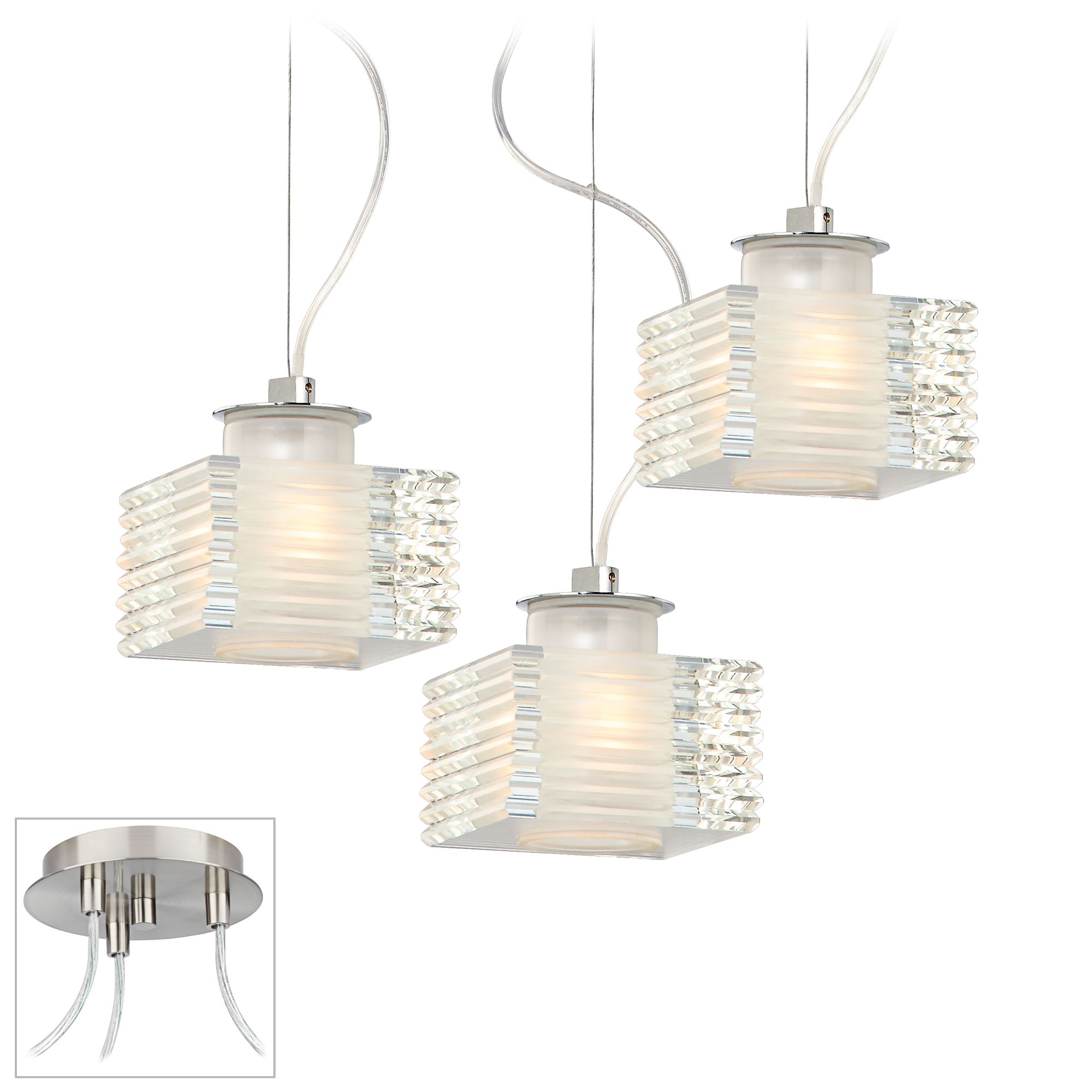 Stacked Glass Brushed Nickel Triple Swag Chandelier
