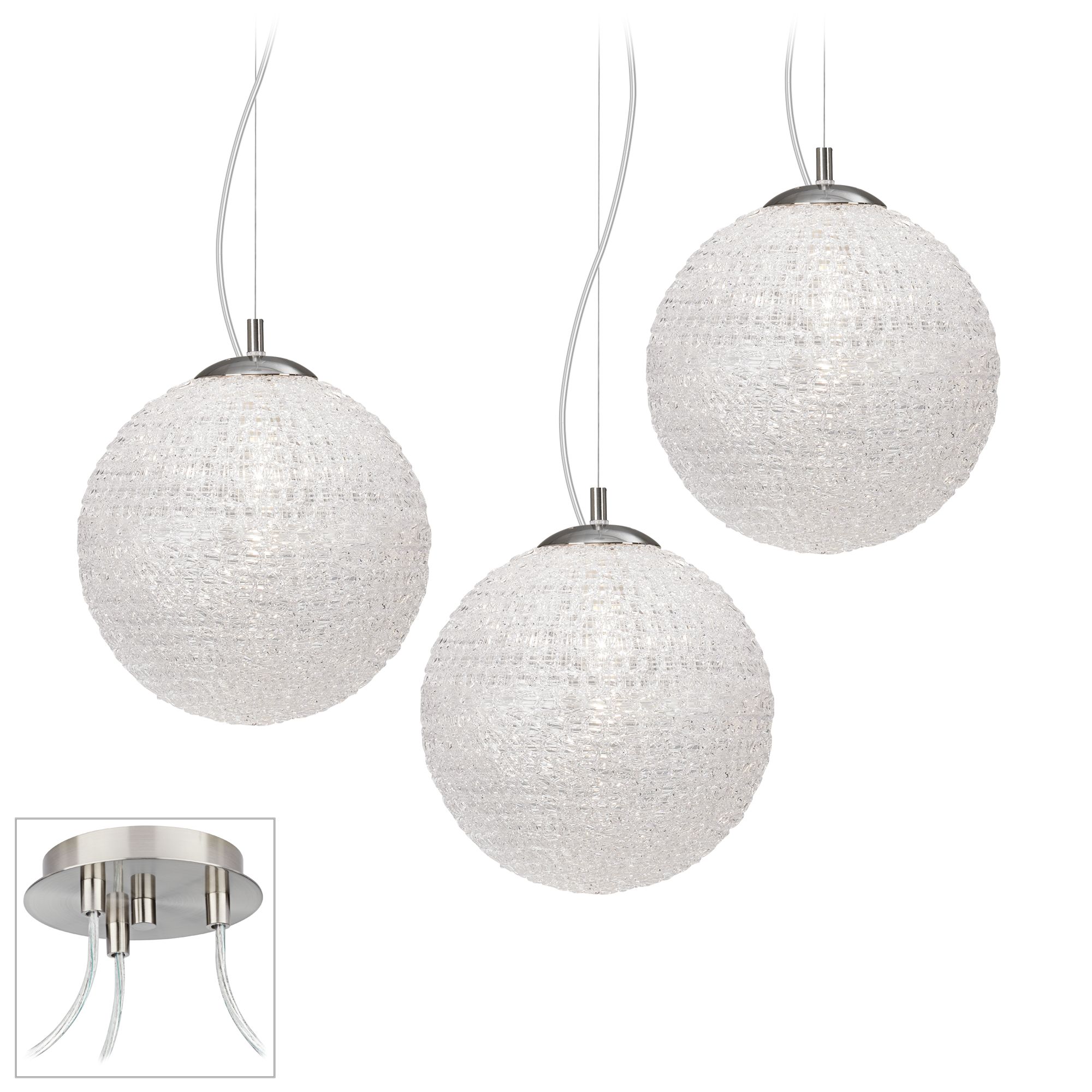 Sphere Acrylic Brushed Nickel Triple Swag Chandelier