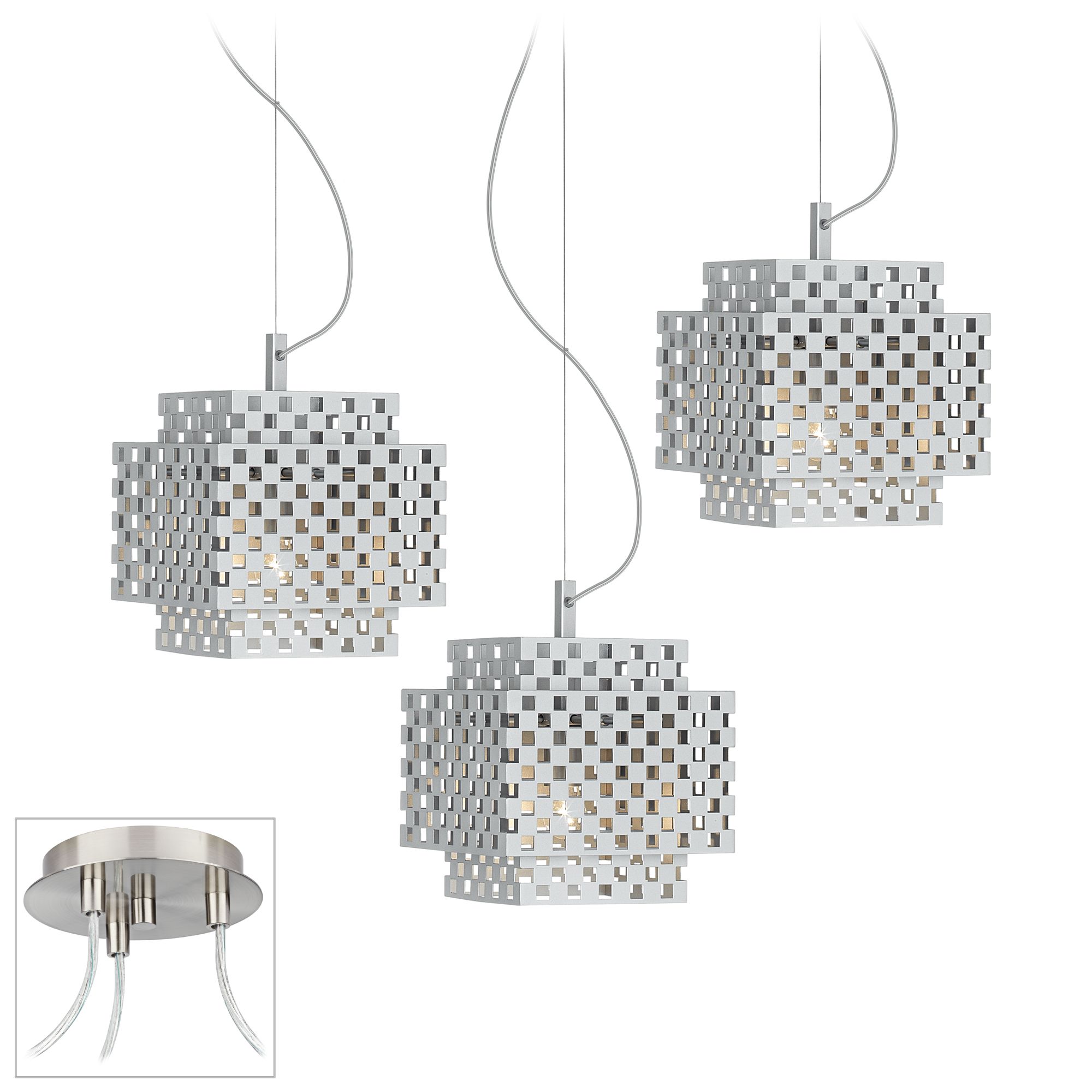 Silver Checkerboard Brushed Nickel Triple Swag Chandelier