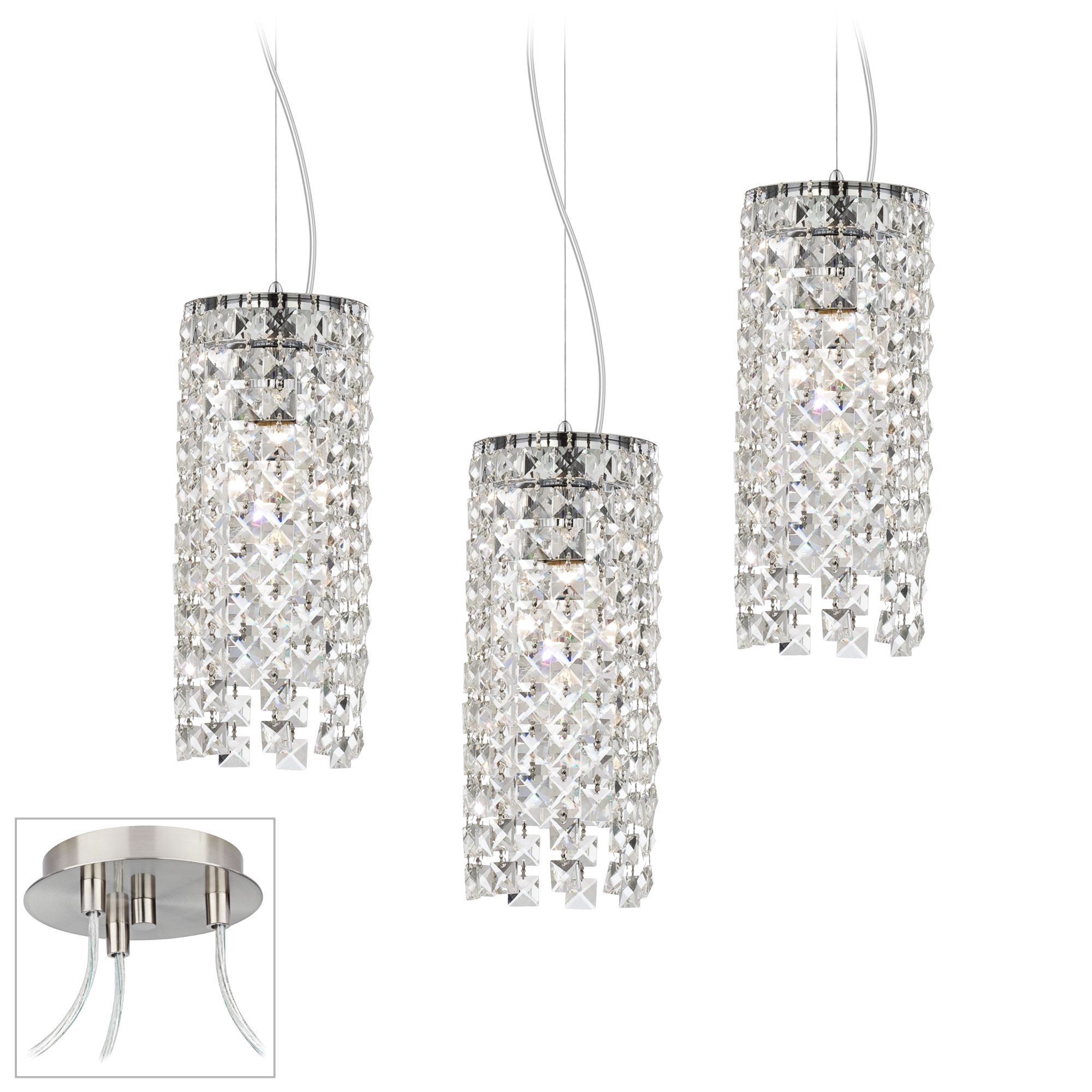 Crystal Cascade Brushed Nickel Triple Swag Chandelier