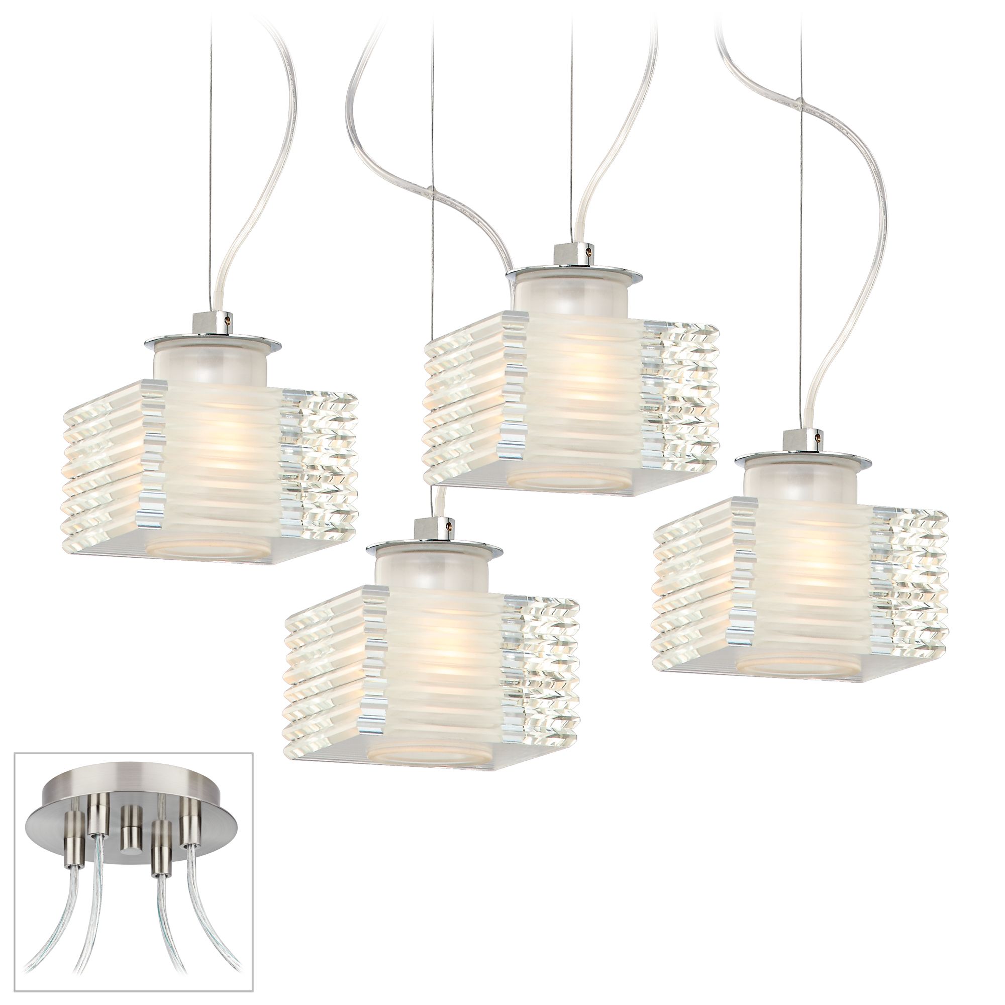 Stacked Glass Brushed Nickel 4 Swag Chandelier