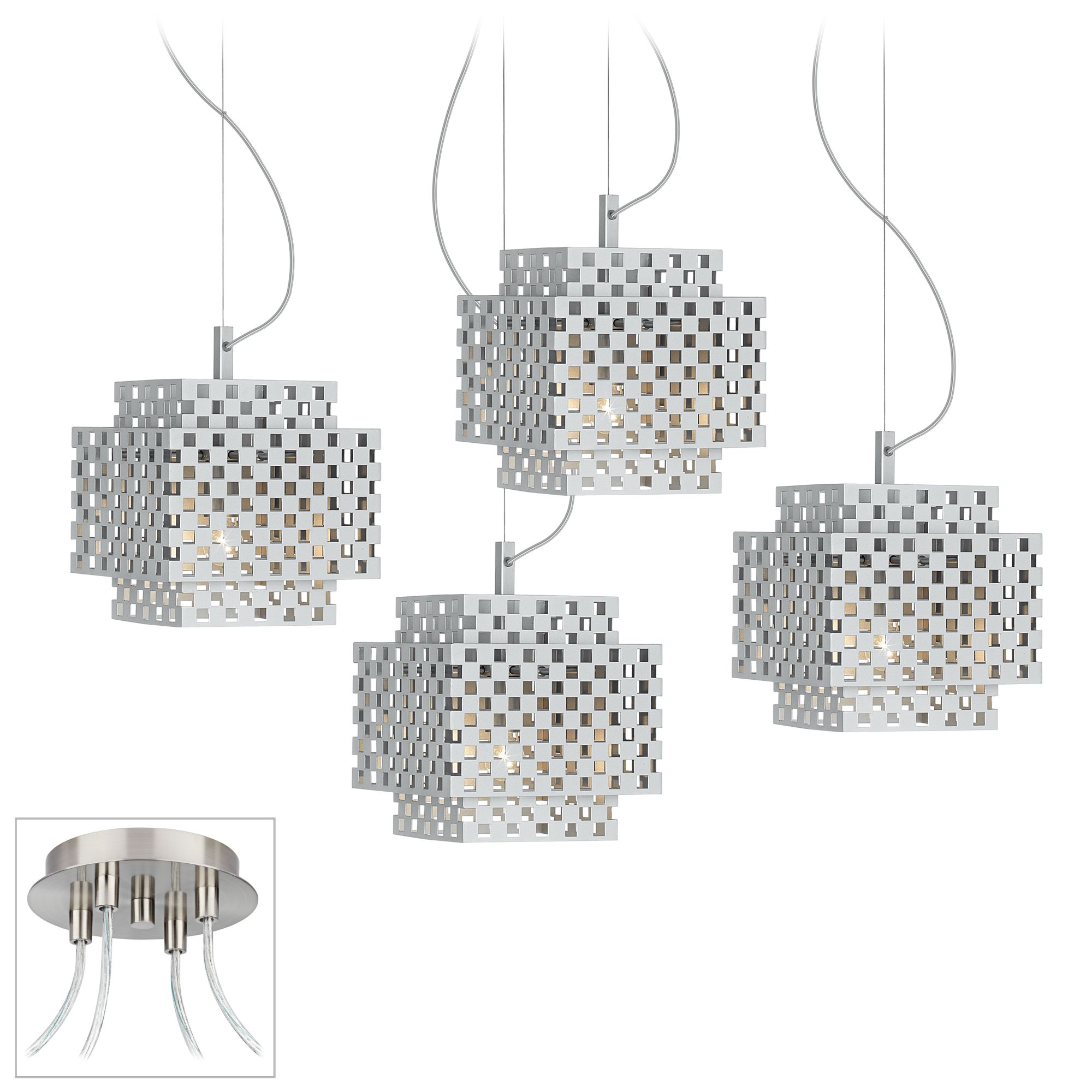 Silver Checkerboard Brushed Nickel 4 Swag Chandelier