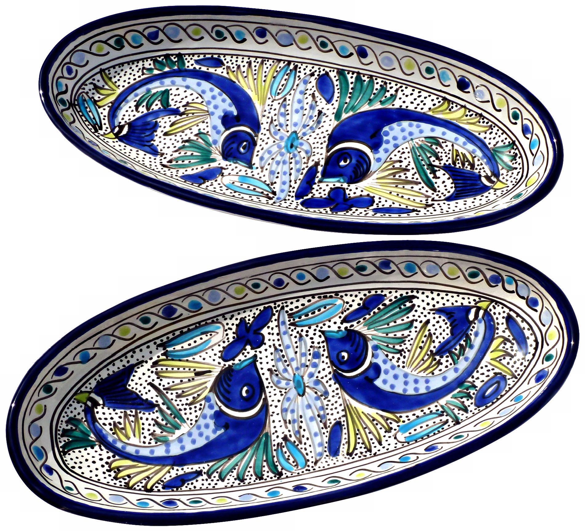 Le Souk Ceramique Aqua Fish Set of 2 Large Oval Platters