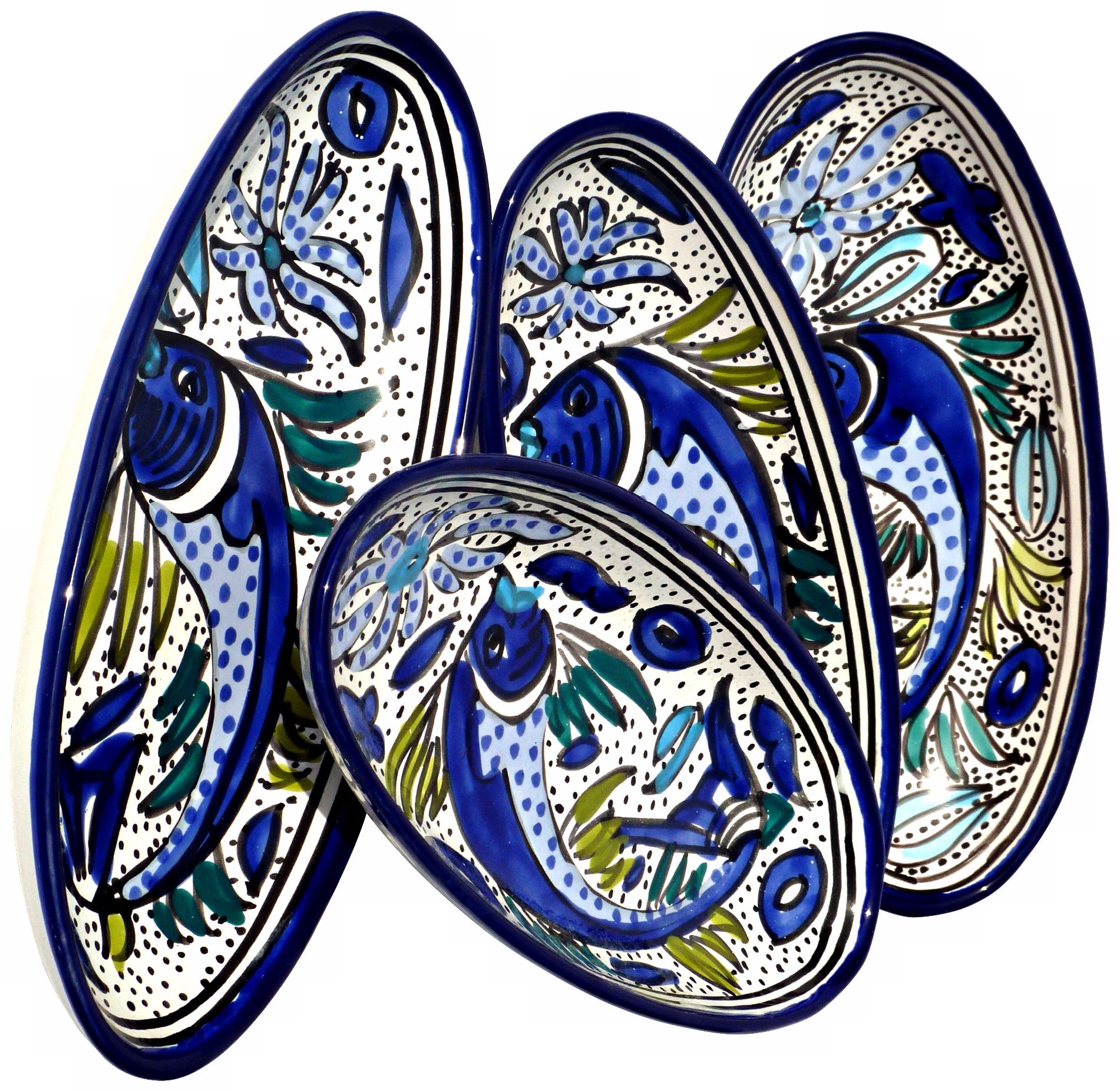 Le Souk Ceramique Aqua Fish Set of 4 Small Oval Platters