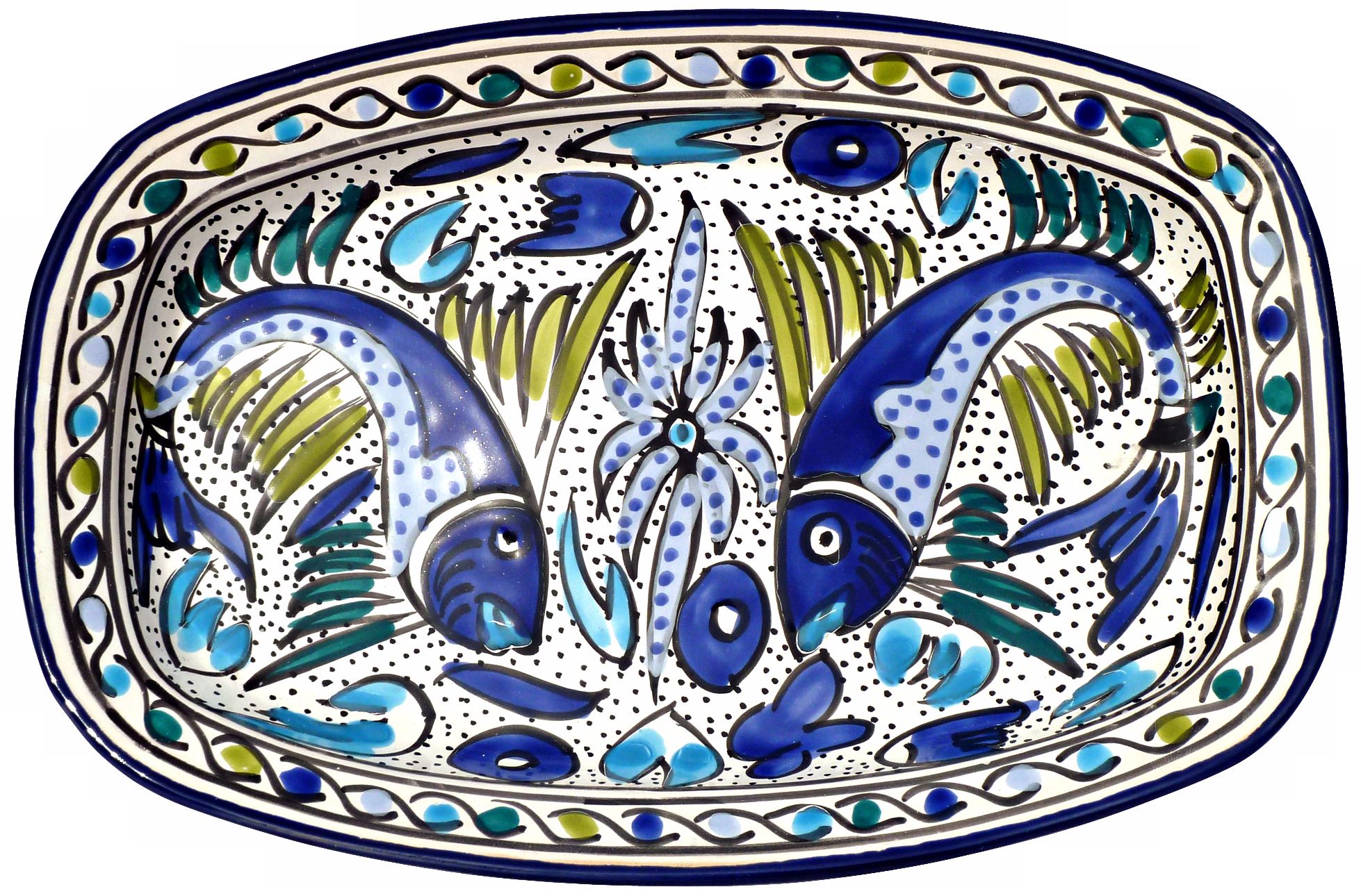Le Souk Ceramique Aqua Fish Design Rectangular Platter