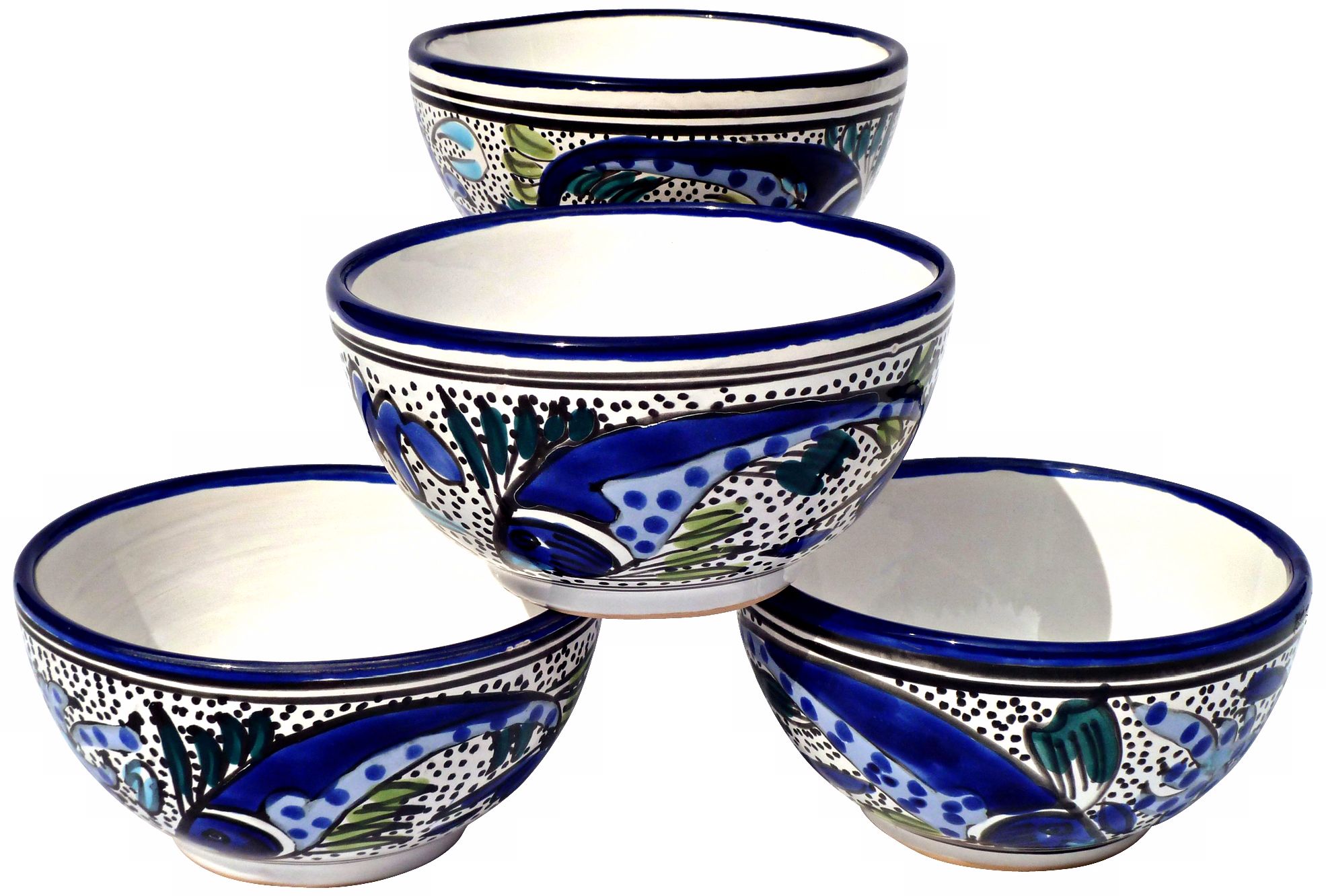 Le Souk Ceramique Aqua Fish Set of 4 Soup/Cereal Bowls