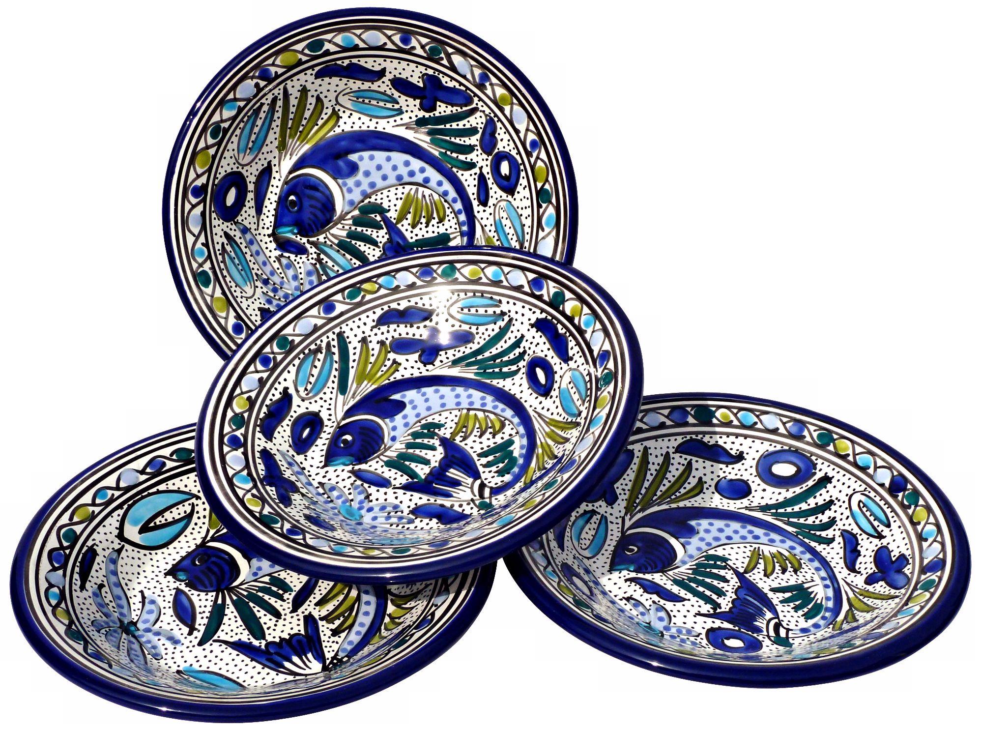 Le Souk Ceramique Aqua Fish Set of 4 Pasta/Salad Bowls