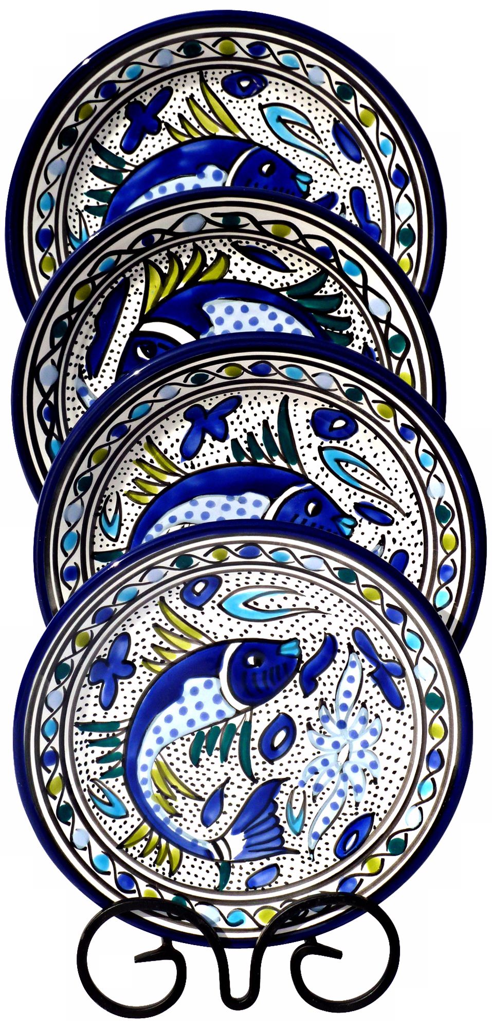 Le Souk Ceramique Aqua Fish Design Set of 4 Side Plates