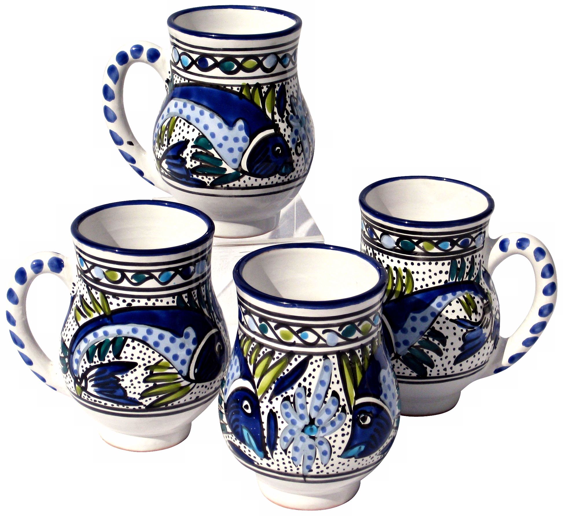 Le Souk Ceramique Aqua Fish Design Set of 4 Large Mugs