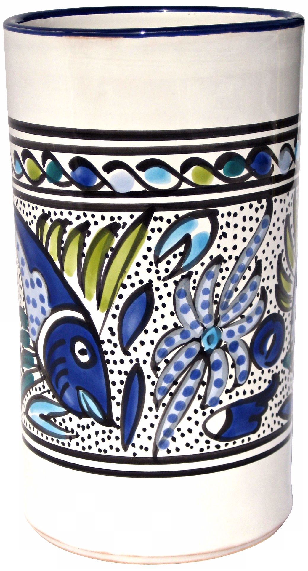 Le Souk Ceramique Aqua Fish Design Utensil/Wine Holder