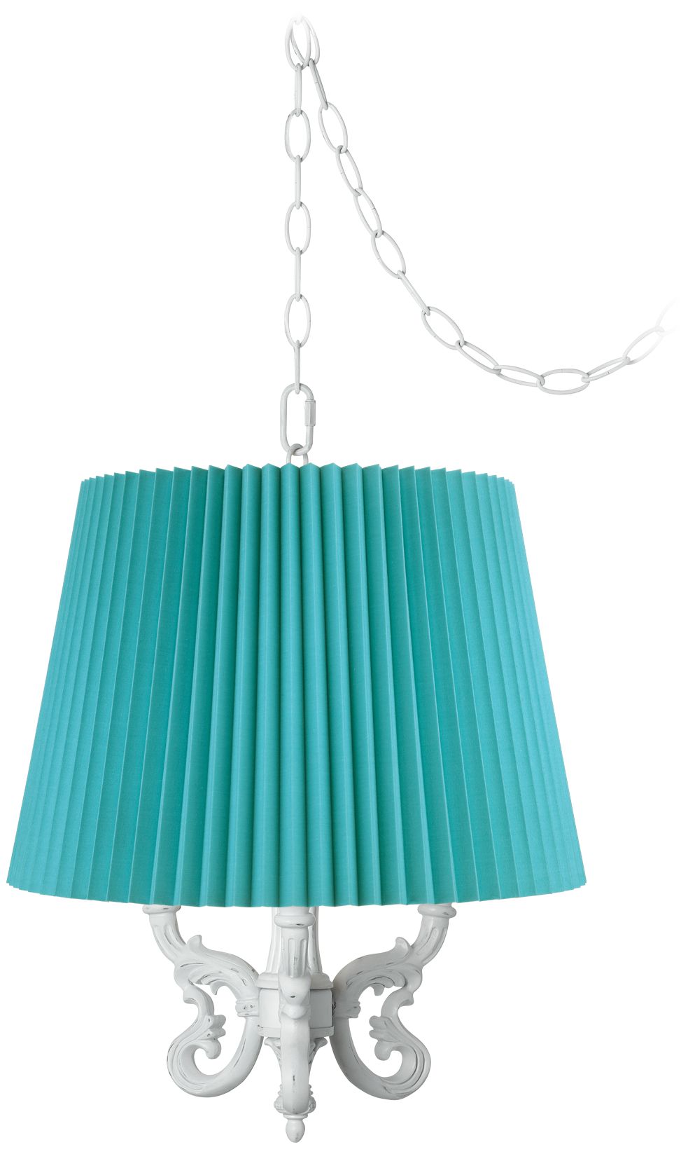 Roco Turquoise Pleat Shade 16" Wide Mini Swag Chandelier