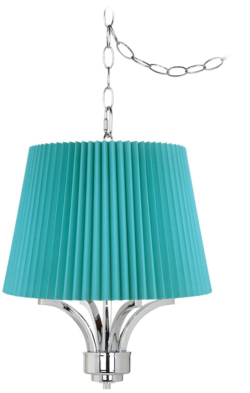 Fortuna Chrome 16" Wide Turquoise Pleat Mini Chandelier