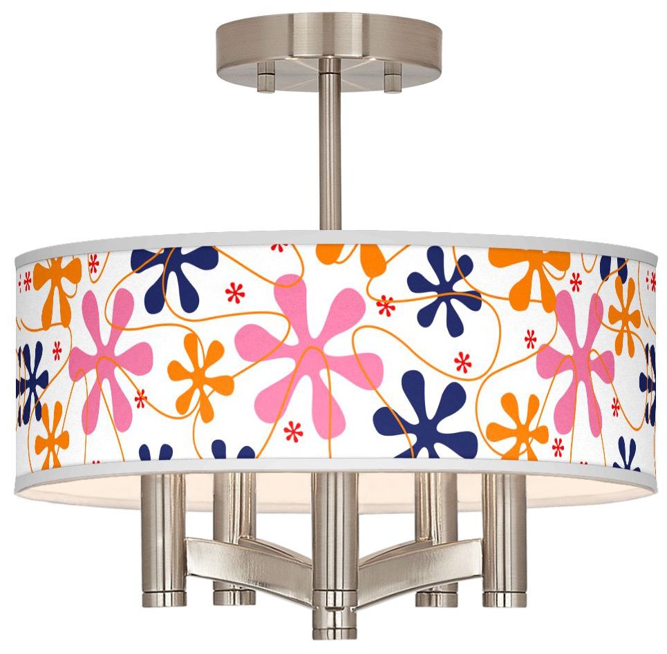 Retro Pink Ava 5-Light Nickel Ceiling Light