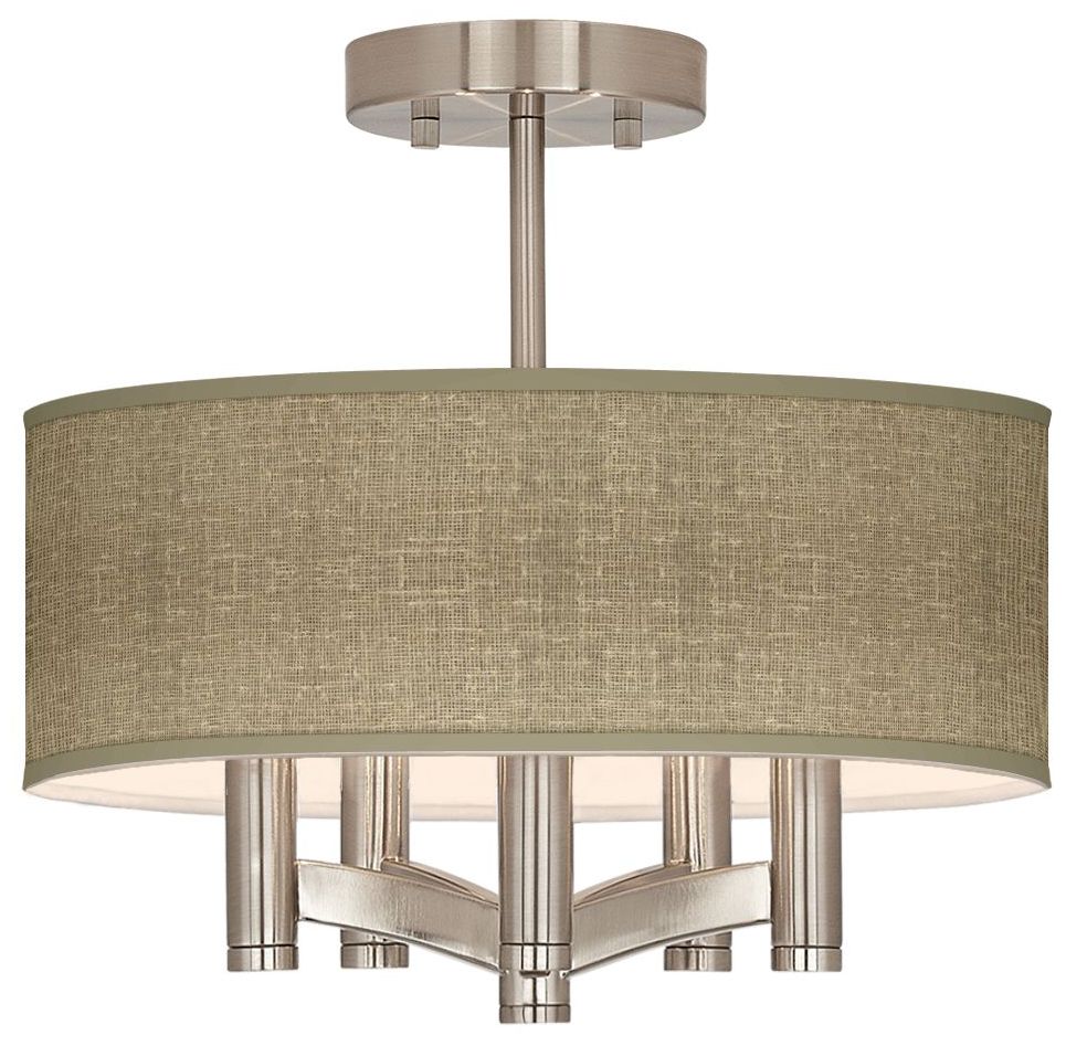 Burlap Print Ava 5-Light Nickel Ceiling Light