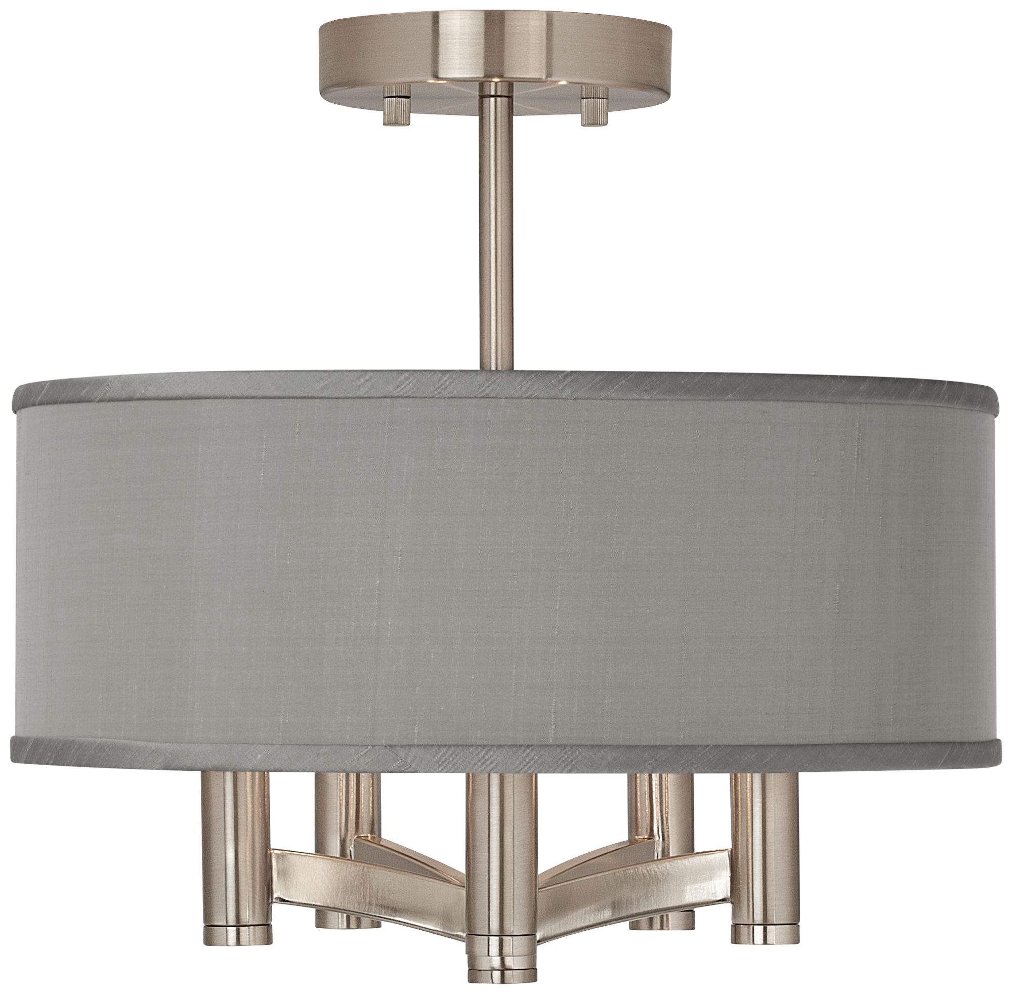 Gray Textured Silk Ava 5-Light Nickel Ceiling Light