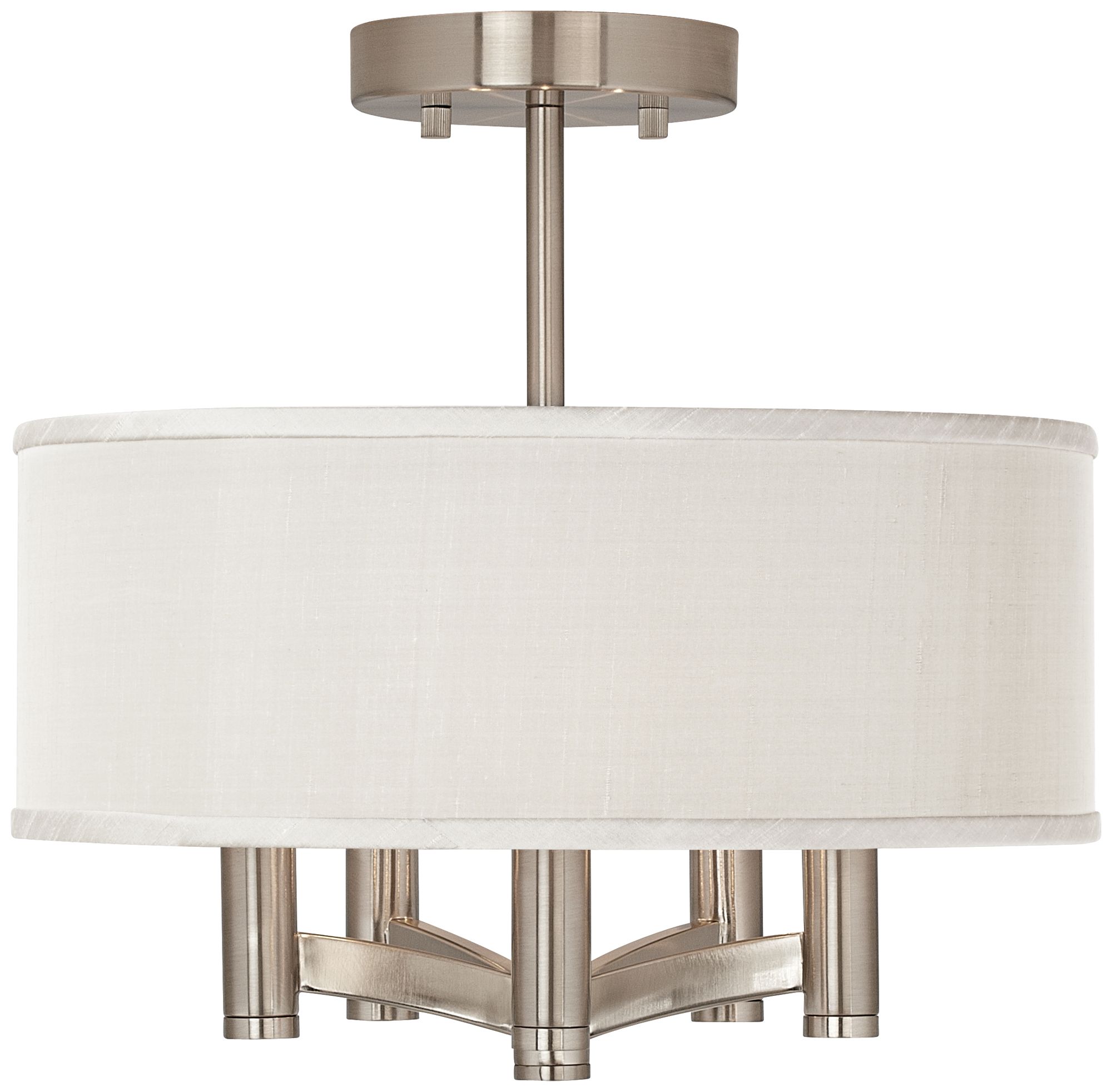 Cream Textured Silk Ava 5-Light Nickel Ceiling Light
