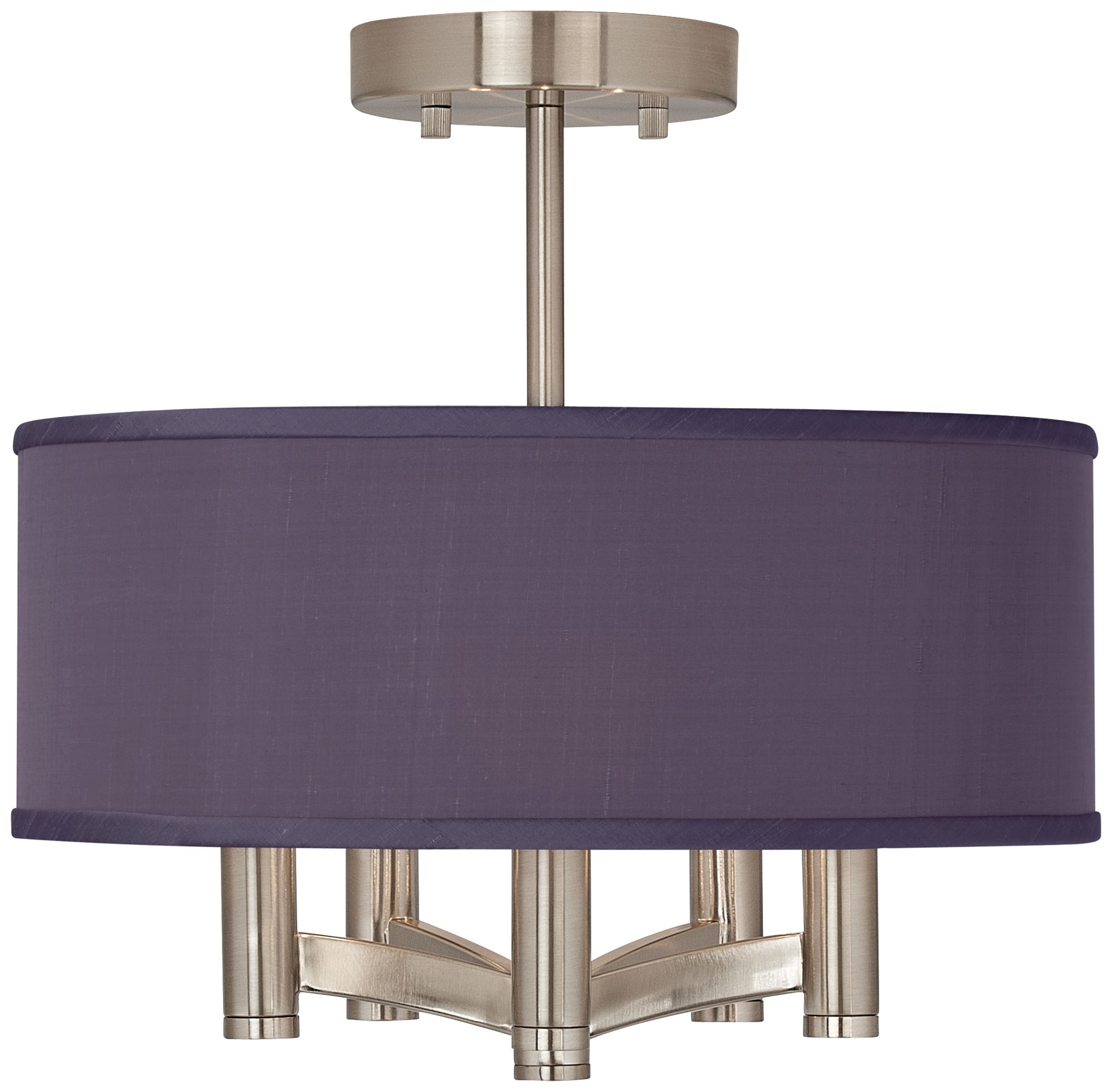 Eggplant Textured Silk Ava 5-Light Nickel Ceiling Light