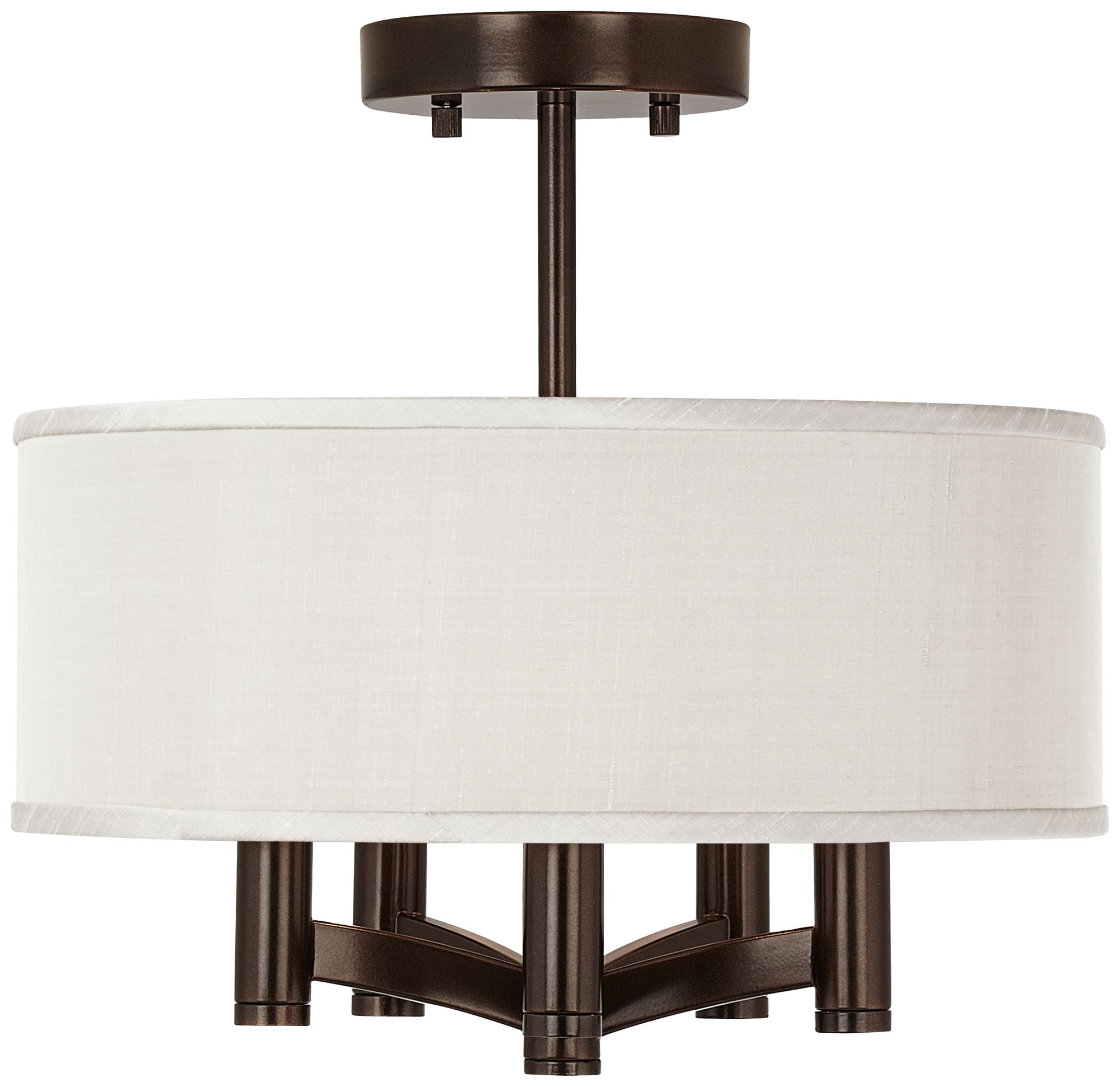 Cream Textured Silk Ava 5-Light Bronze Ceiling Light