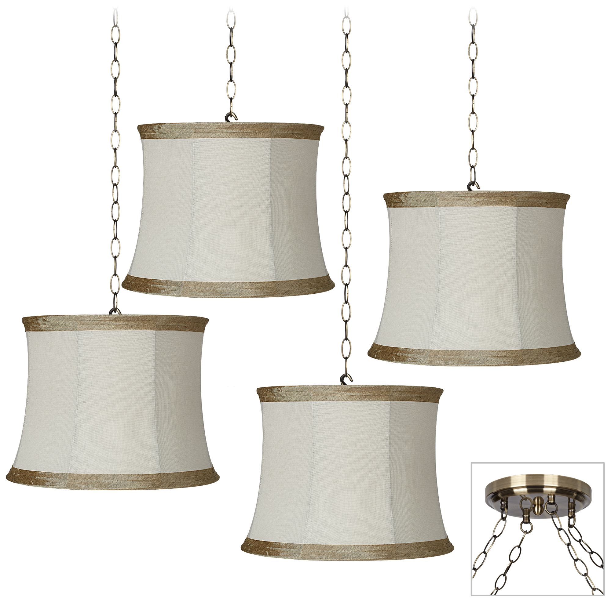 Ivory Linen 4-Light Antique Brass Swag Chandelier