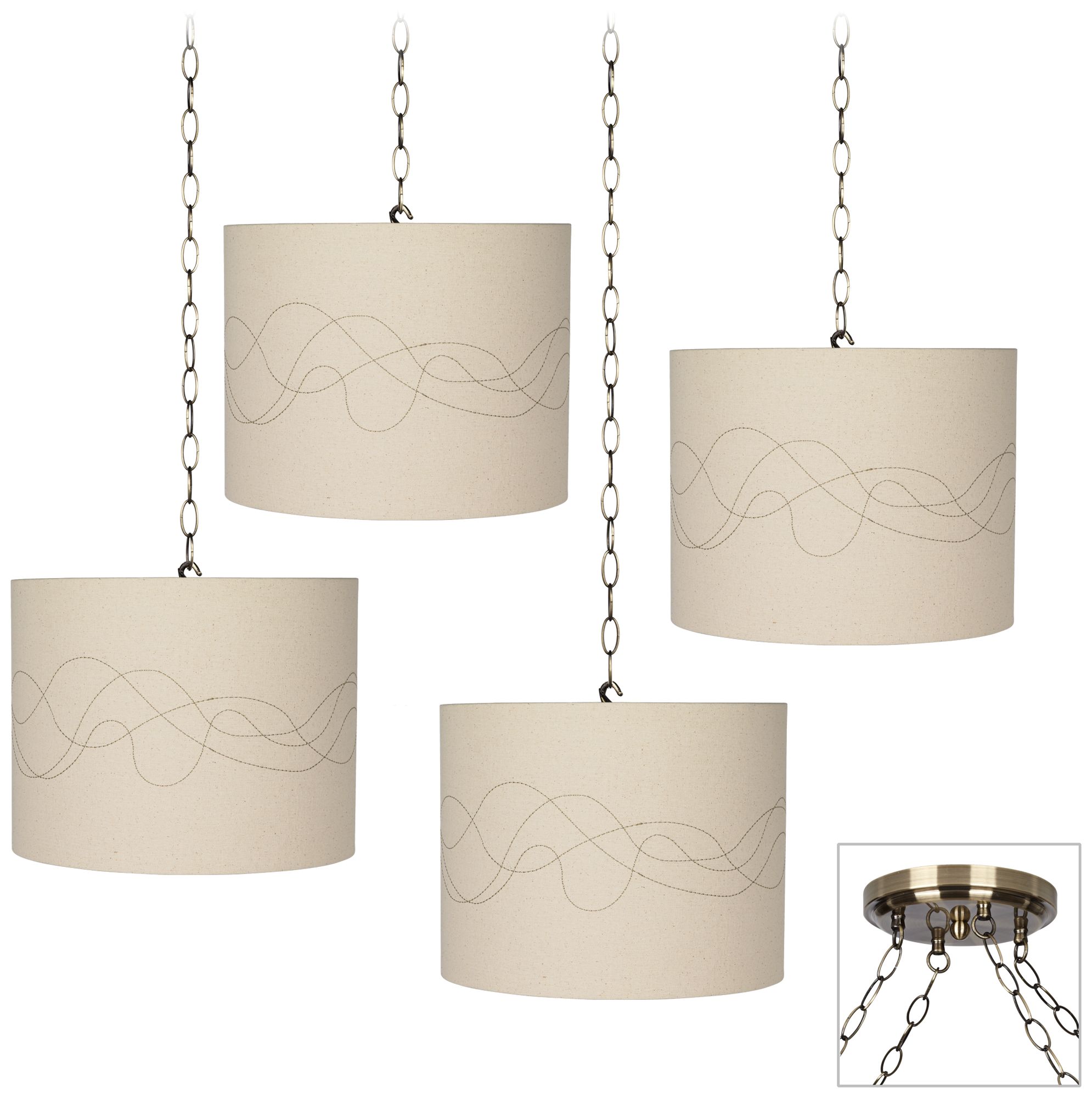 Abstract Line 4-Light Antique Brass Swag Chandelier