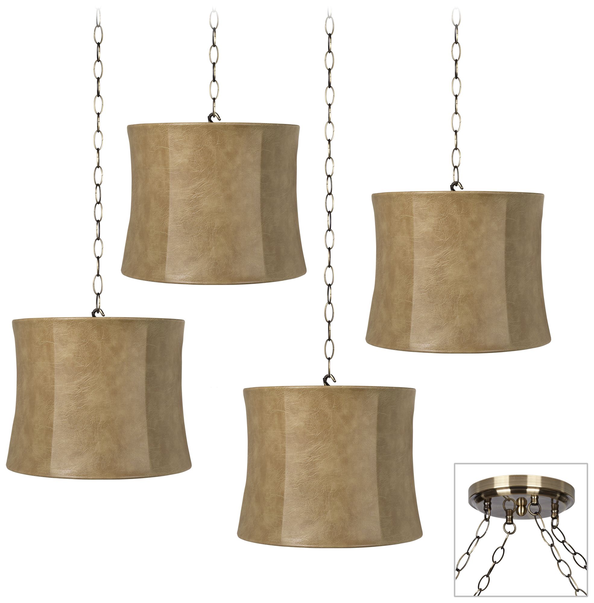 Faux Leather 4-Light Antique Brass Swag Chandelier