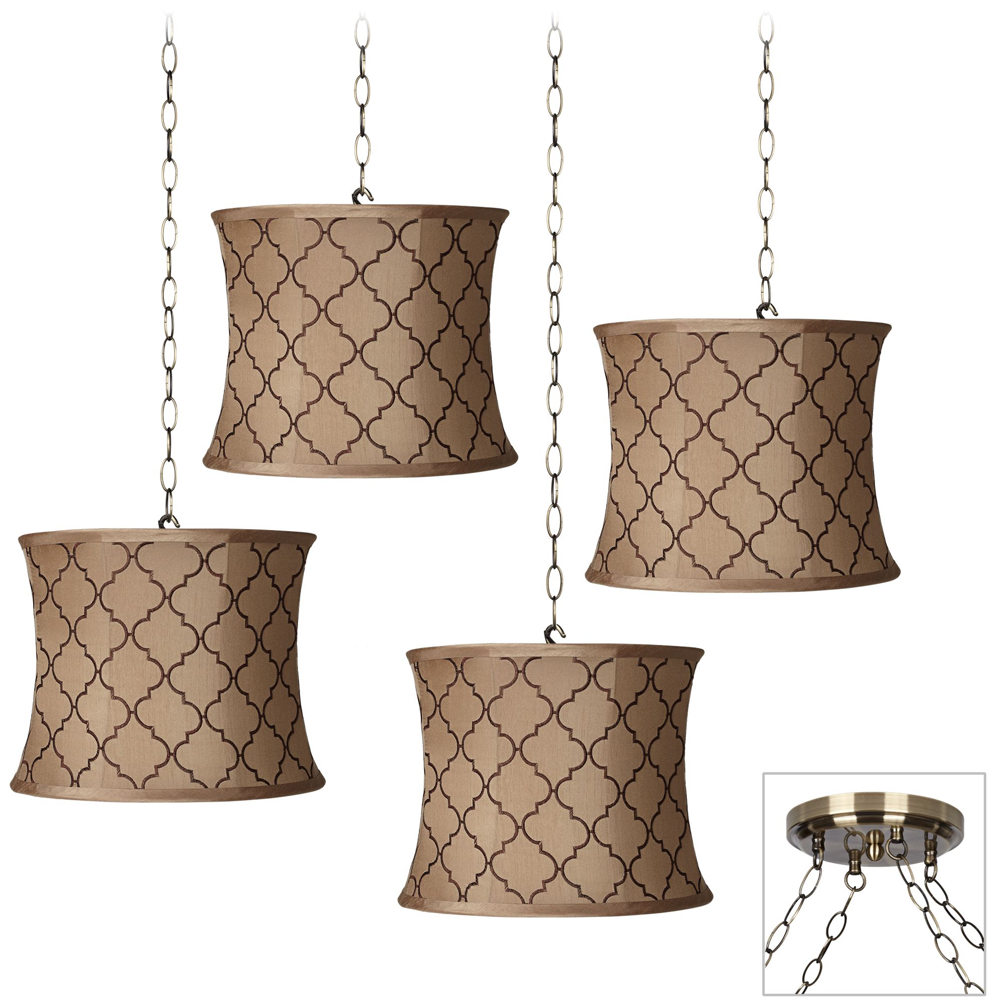 Brown Moroccan 4-Light Antique Brass Swag Chandelier