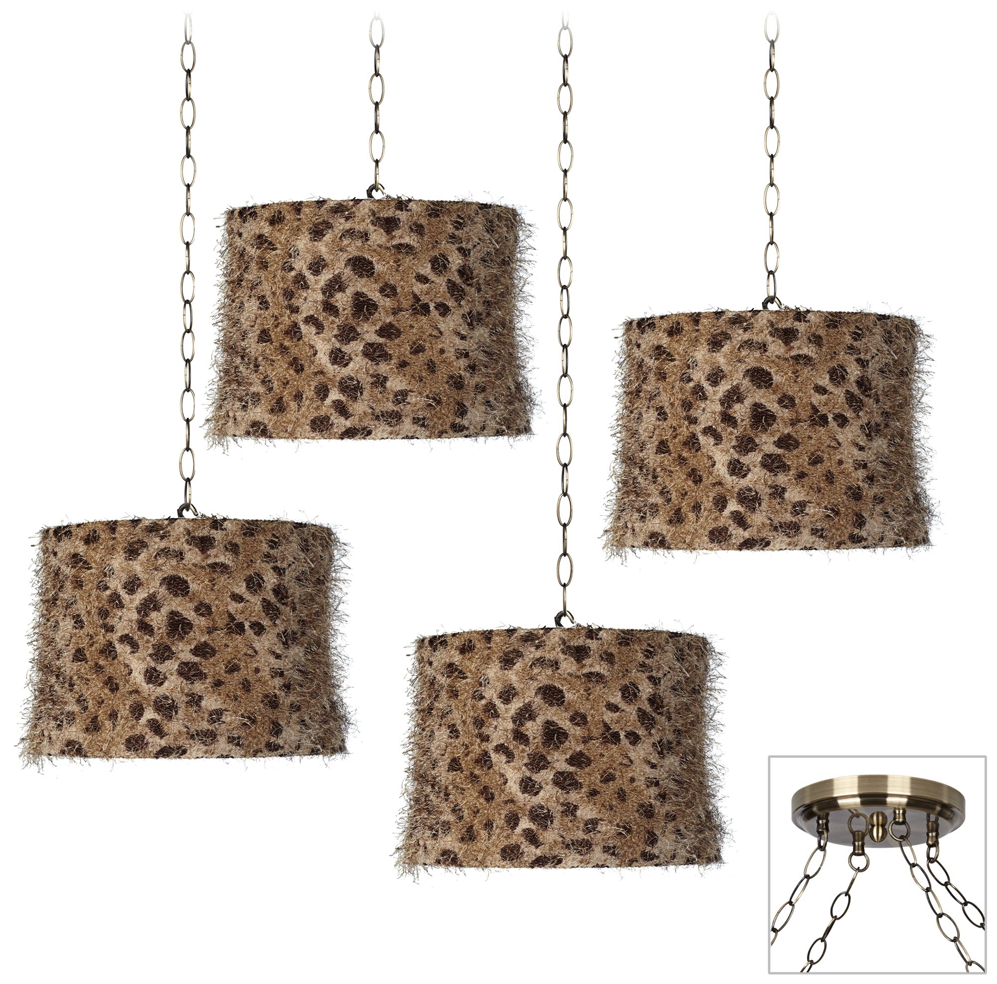 Leopard Shag 4-Light Antique Brass Swag Chandelier