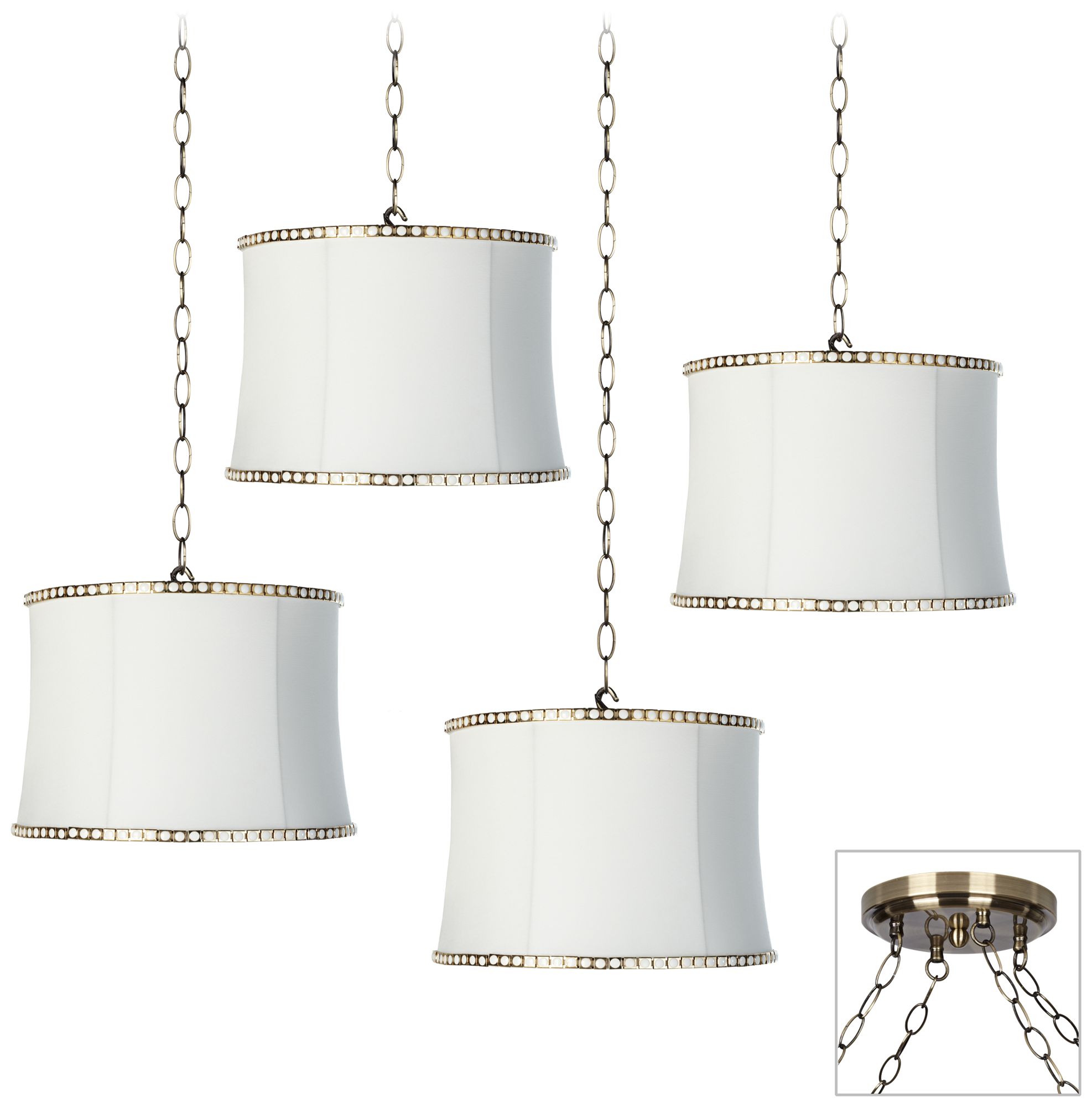 White and Gold 4-Light Antique Brass Swag Chandelier