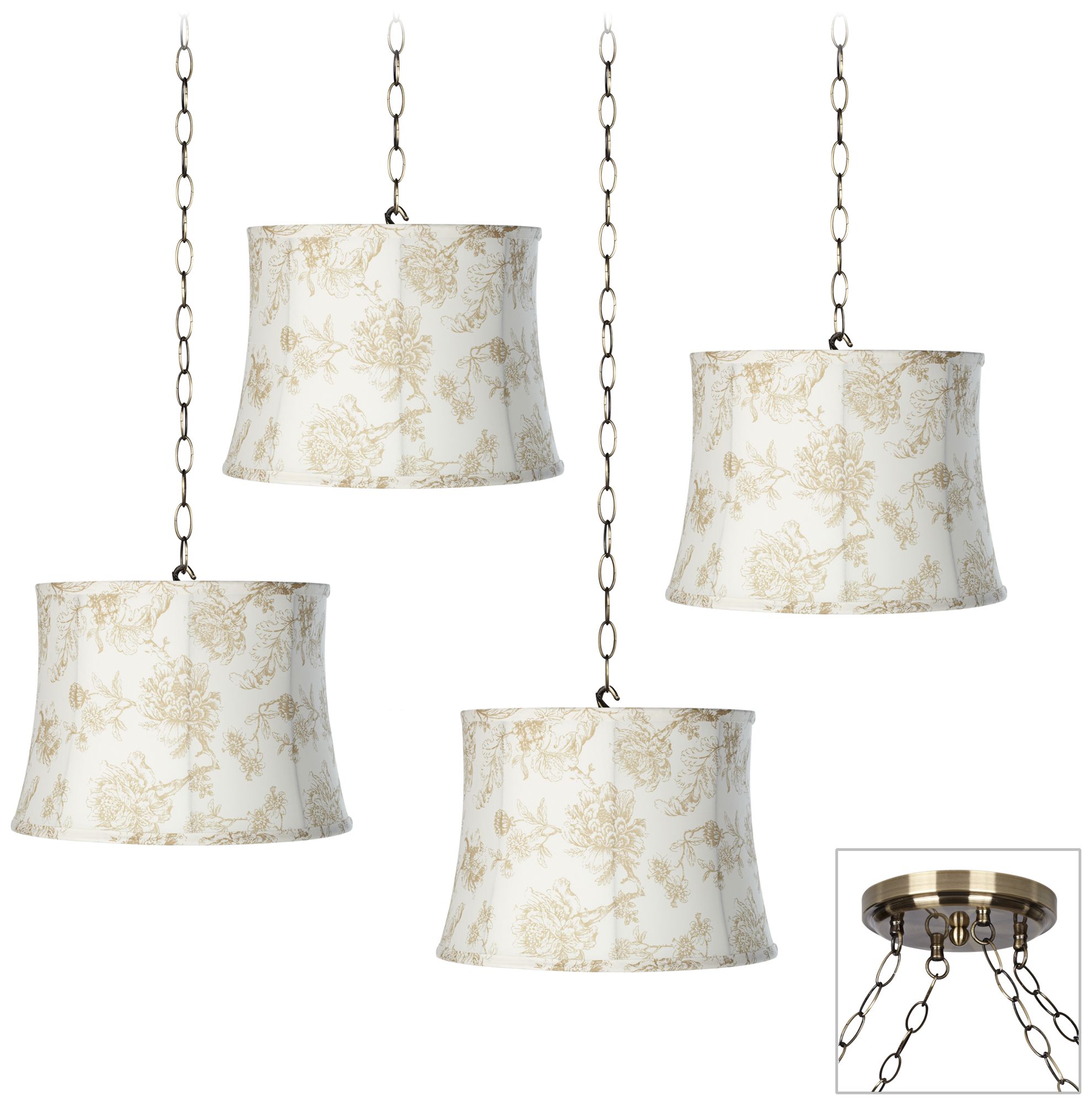 English Floral 4-Light Antique Brass Swag Chandelier