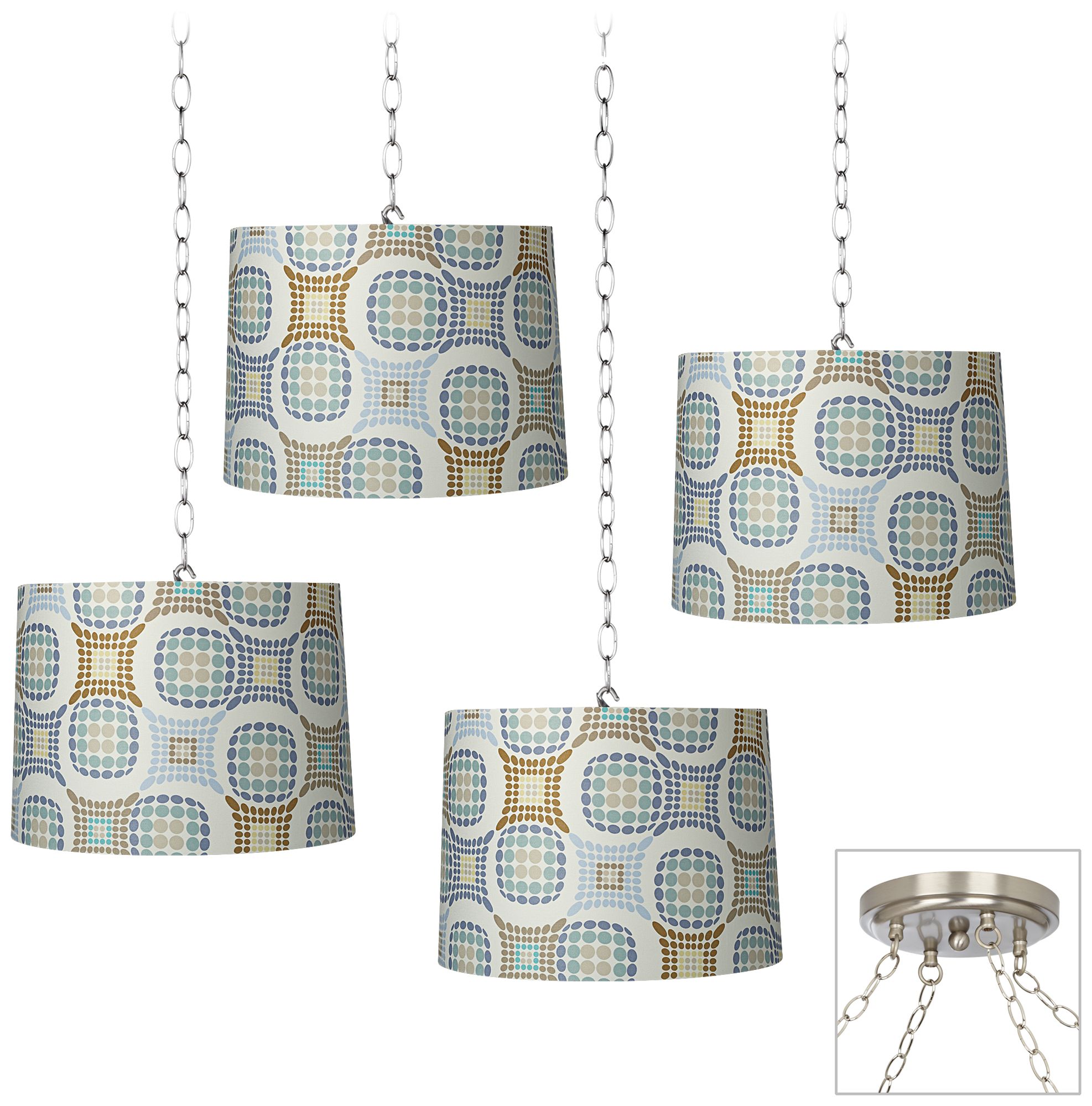 Blue and Brown Dot 4-Light Brushed Steel Swag Chandelier