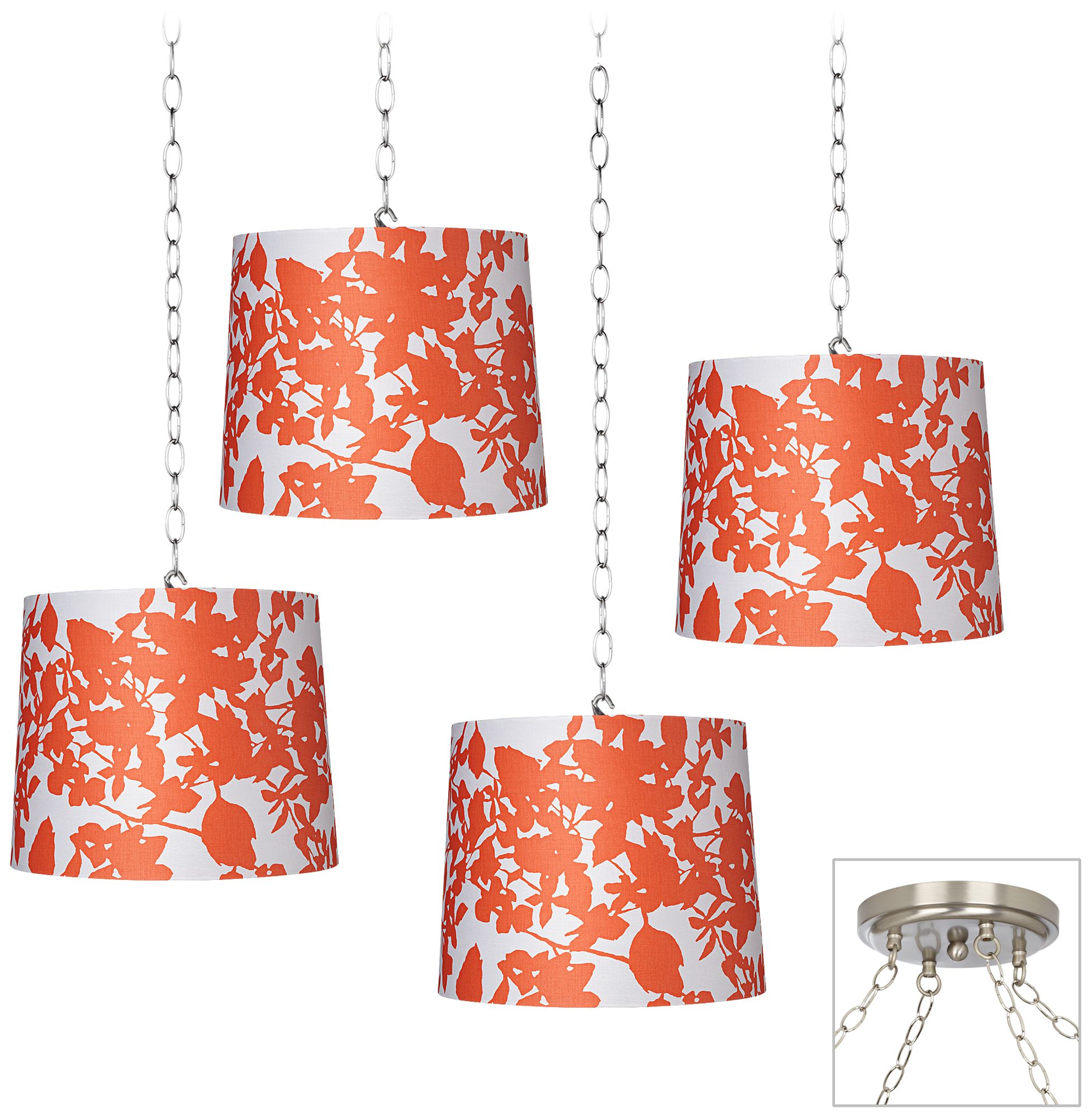 Orange Floral 4-Light Brushed Steel Swag Chandelier
