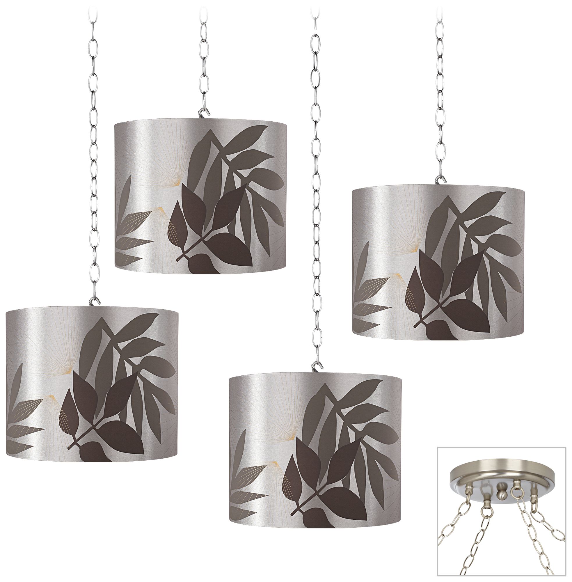 Taupe Satin Leaves 4-Light Brushed Steel Swag Chandelier
