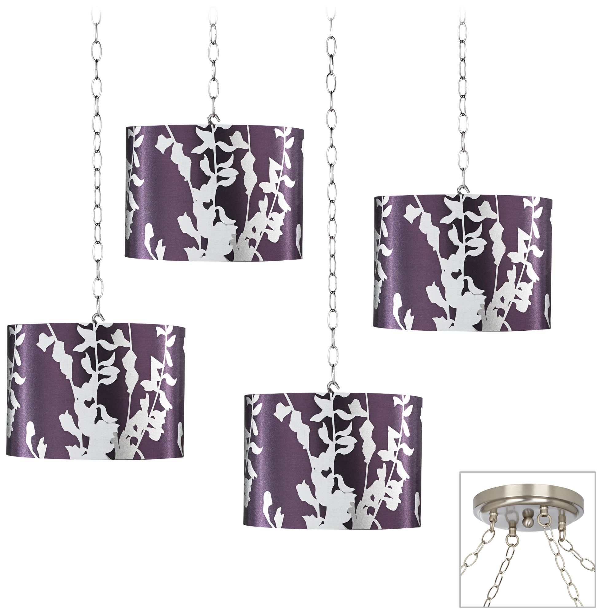 Plum and Silver 4-Light Brushed Steel Swag Chandelier