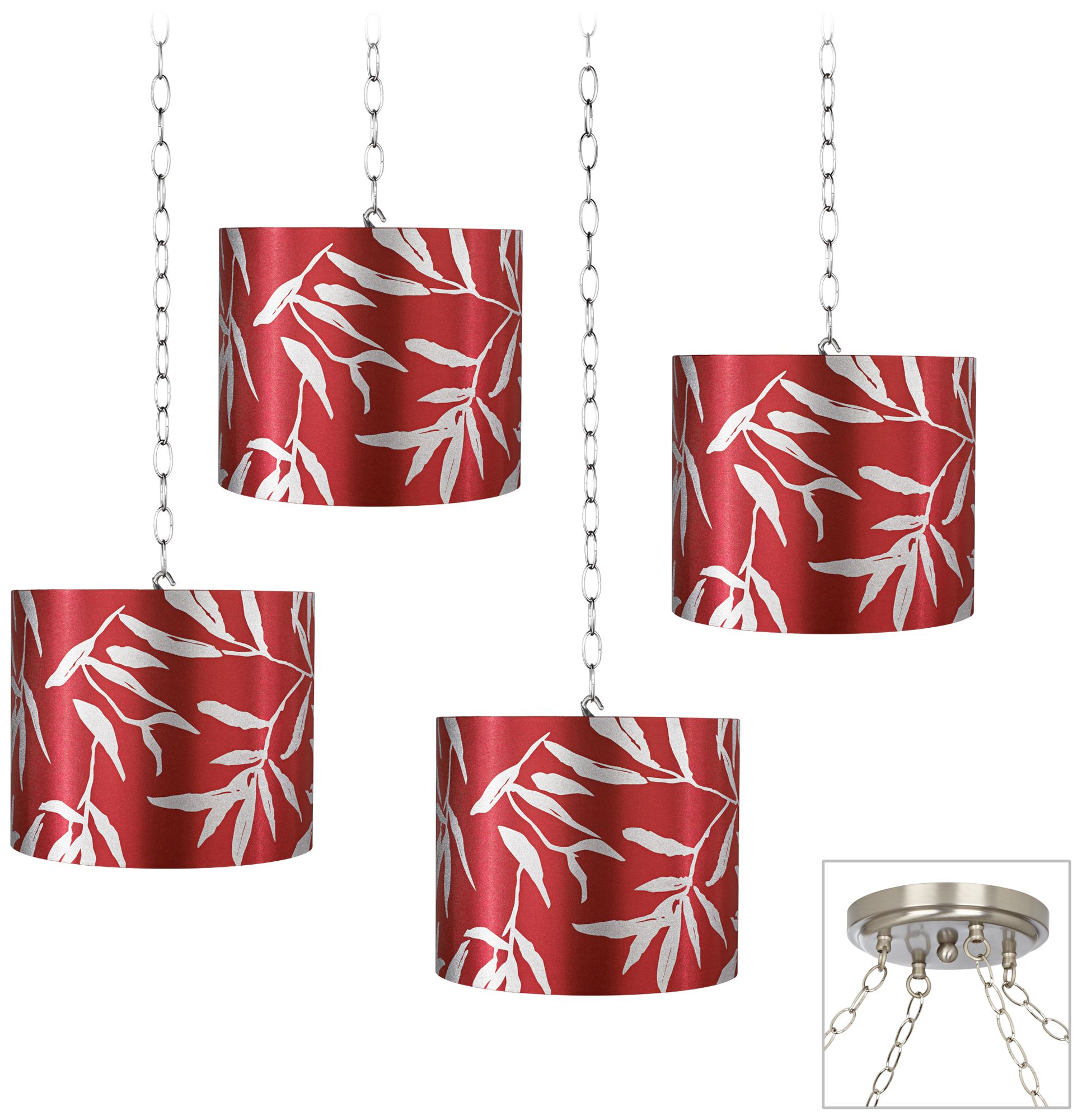 Silver Leaves 4-Light Brushed Steel Swag Chandelier