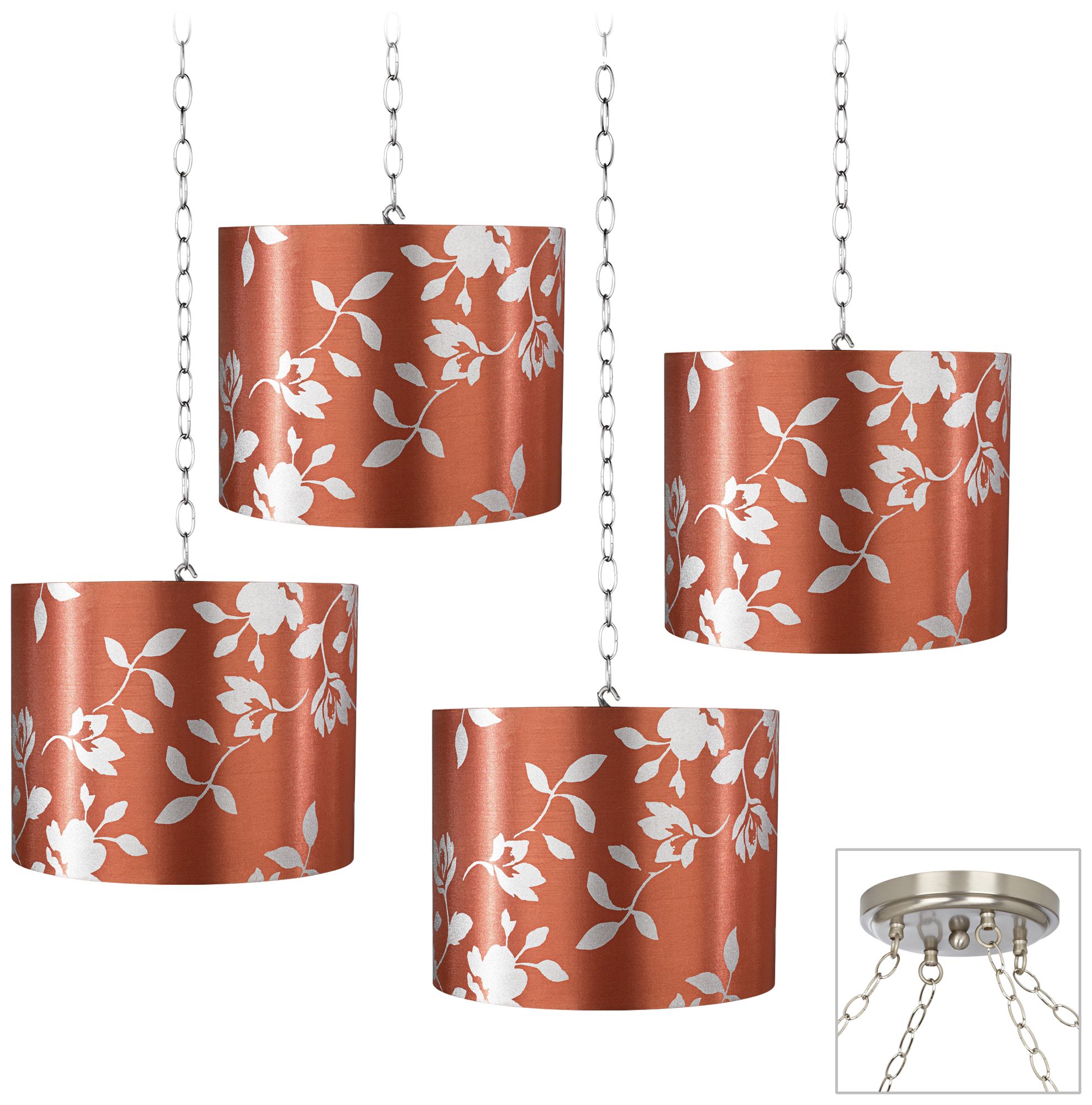 Rust Satin Leaf 4-Light Brushed Steel Swag Chandelier